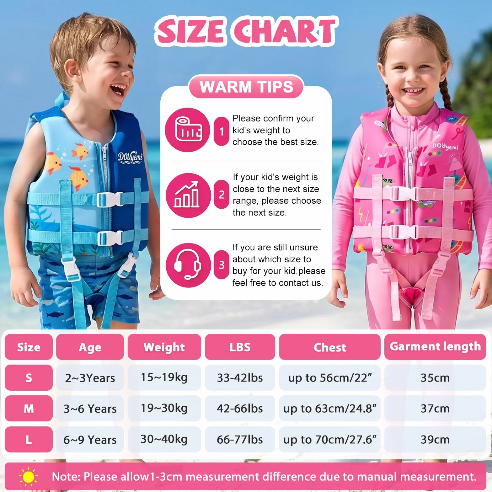 Chaleco de Natación para Niños Chaleco Flotador Bebe Kids Swim Vest Float Jacket, Chaleco de Piscina con Tirantes Dobles Ajustables, Ayuda de Natación a Partir de 2 a 3 Años para Niños