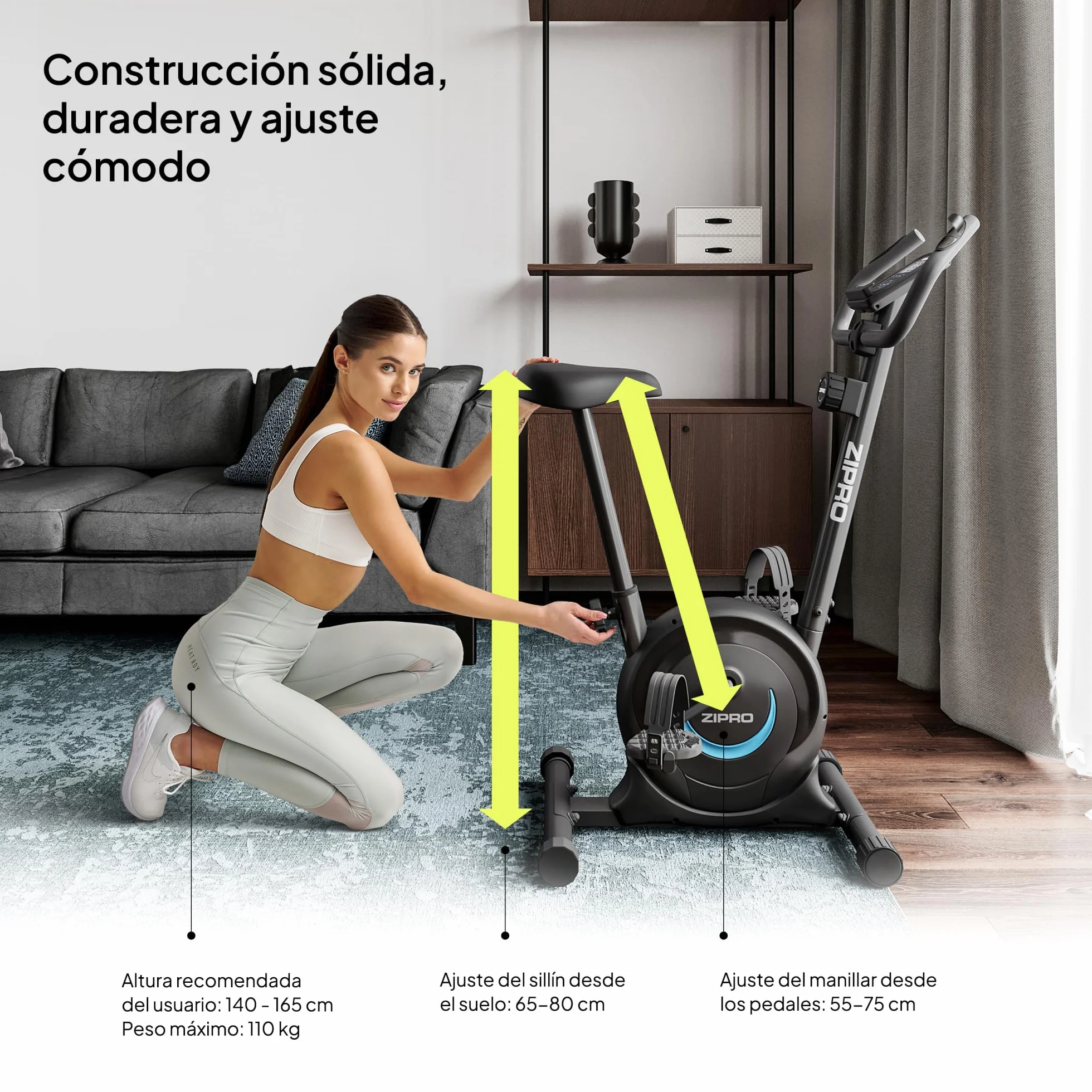 ZIPRO Bicicleta Estatica Magnetica con 8 Niveles de Resistencia, Soporte para Móvil, Monitor LCD, Sillín Confort, Bici Estatica para Cardio en Casa, Bicicletas Estaticas para Interior