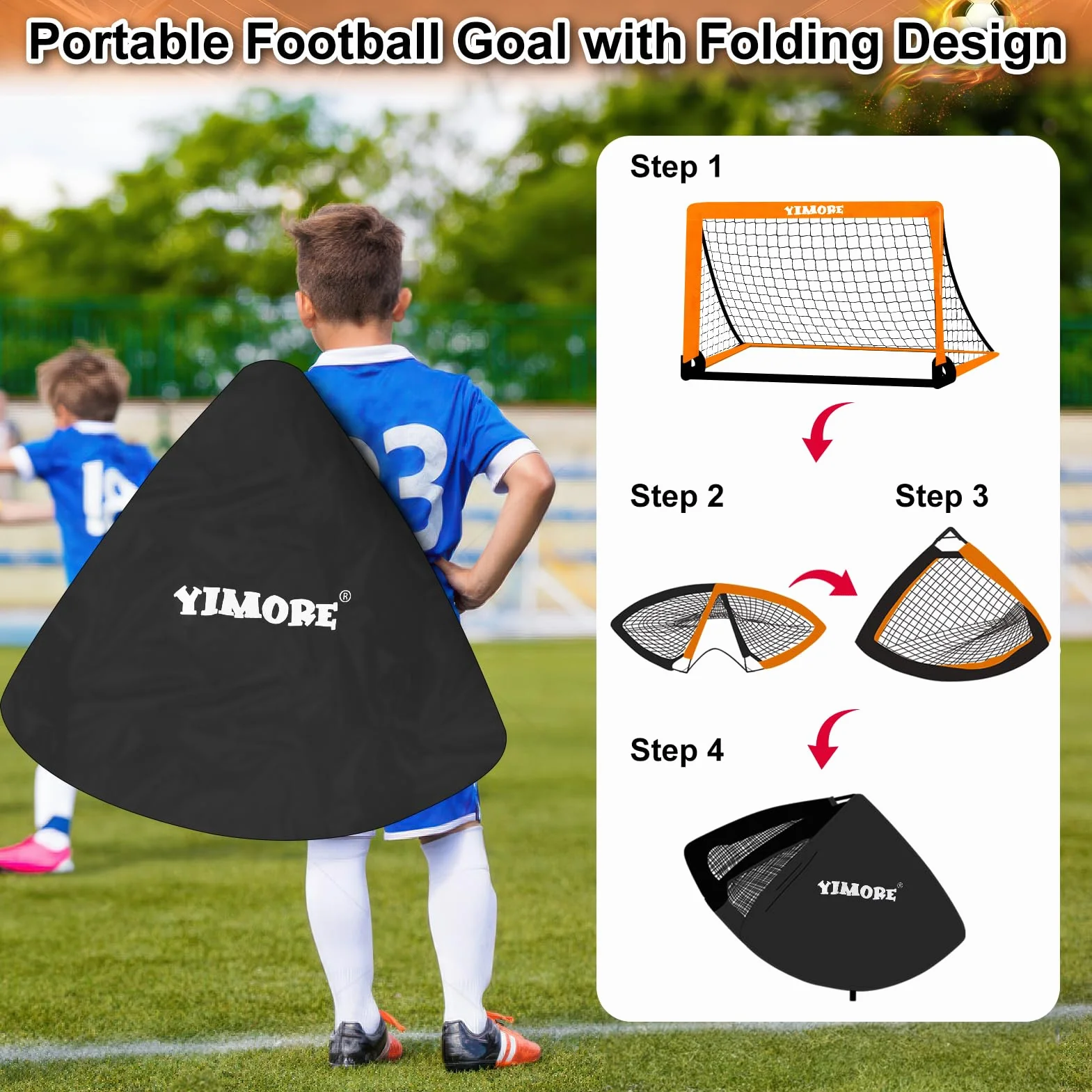 Yimore Mini Portería Fútbol Niños Plegable 120×90×90 cm con Bolsa de Transporte