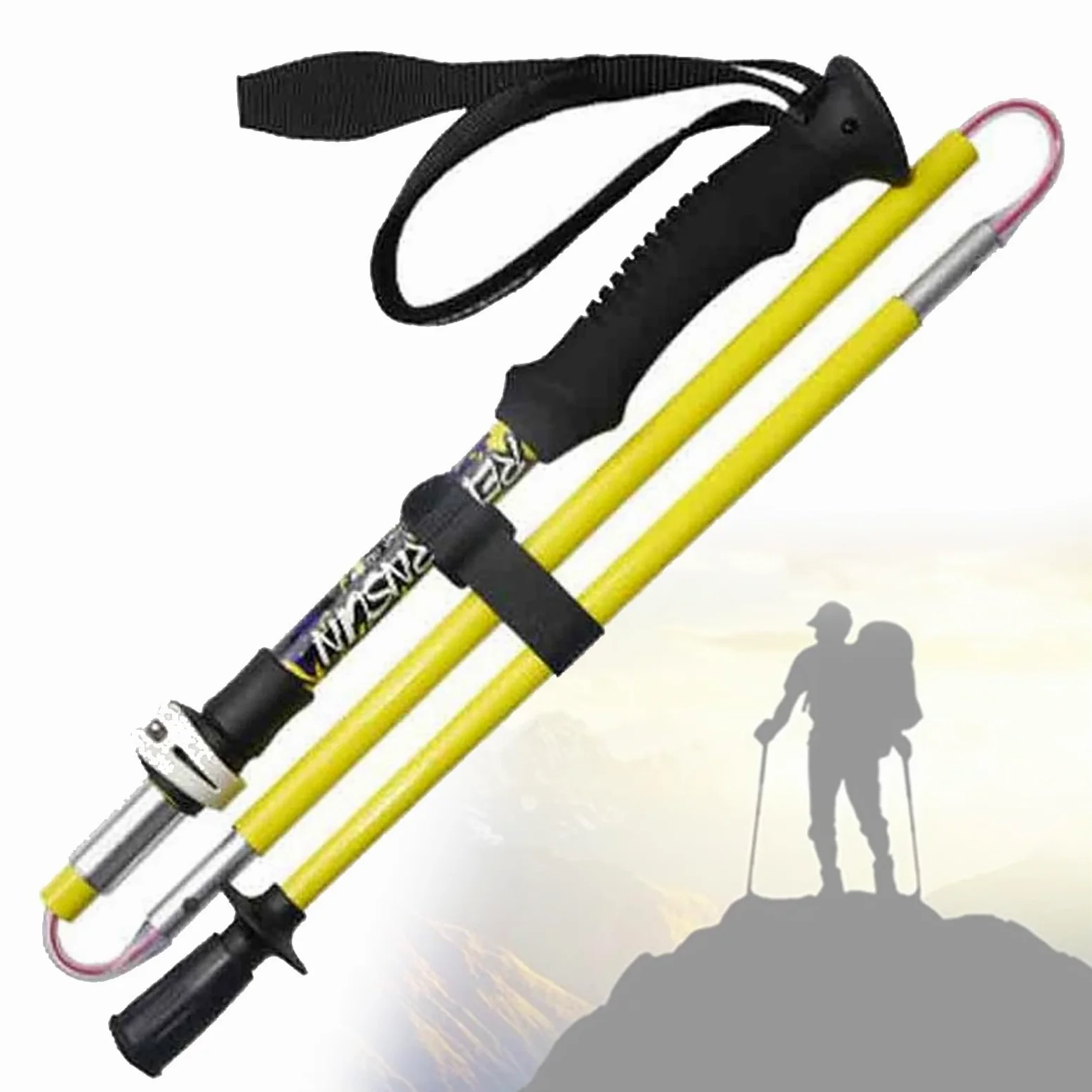 Bastones de senderismo ligeros y plegables, bastones telescópicos de 5 secciones, cuerpo de fibra de carbono, ajustable de 105 a 120 cm para actividades al aire libre