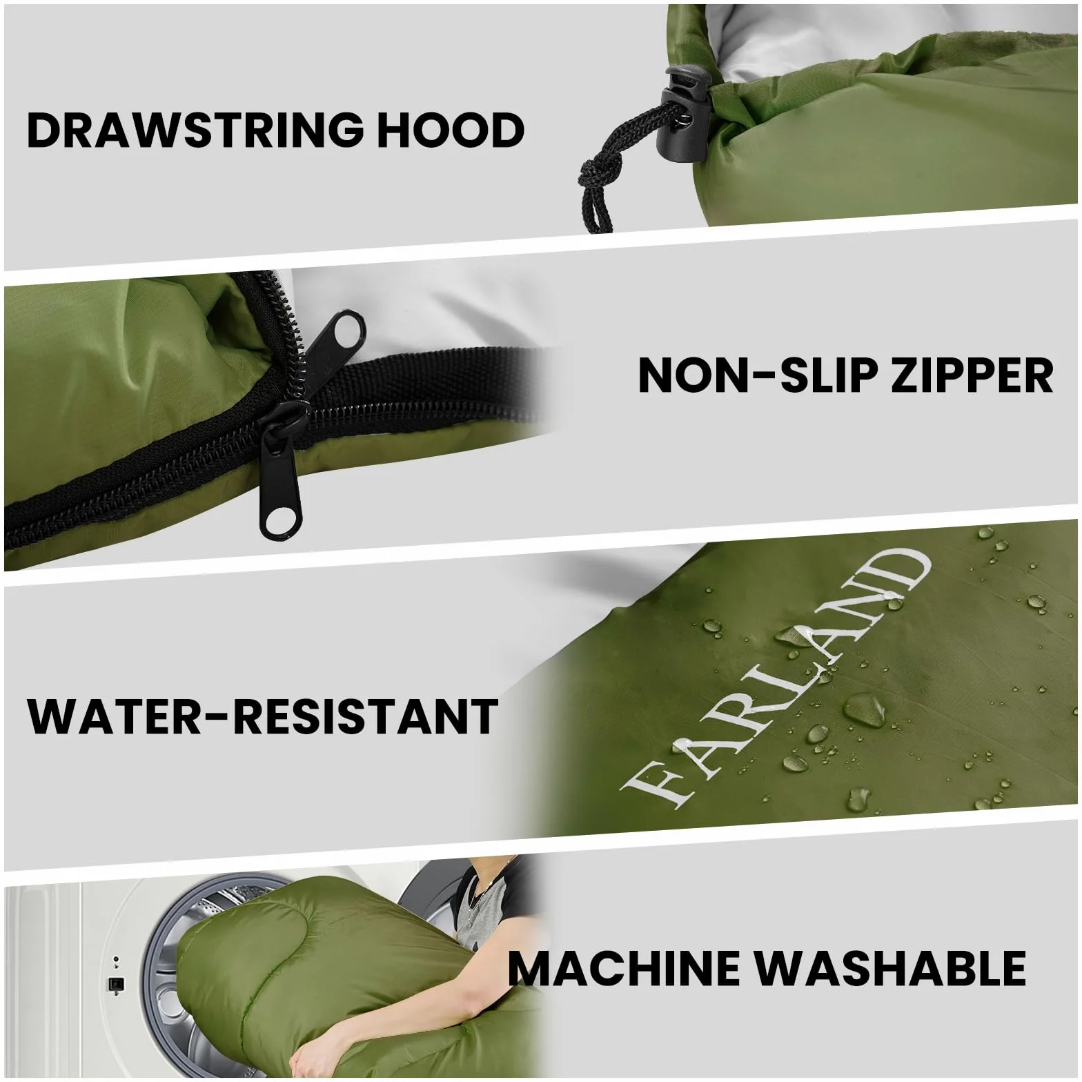 FARLAND - Sacos de Dormir 20 para Adultos, Adolescentes y niños, con Saco de compresión, portátil y Ligero, para Acampar de 3 a 4 Estaciones, Senderismo, Impermeable, mochilero y al Aire Libre