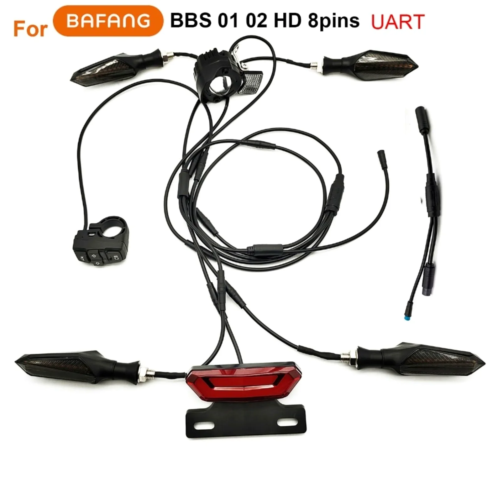 Kit de luces Ebike de 36 V, 48 V, 52 V, faros delanteros y traseros con indicadores de flujo, juego de iluminación LED impermeable para bicicleta eléctrica, triciclo, scooter, compatible con BAFANG