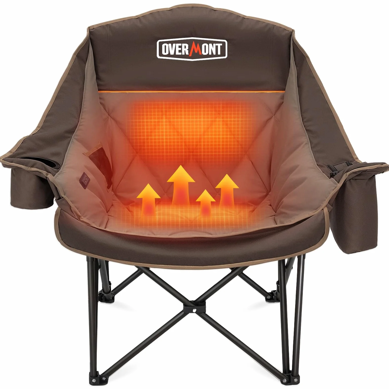 OVERMONT Silla de Camping con Calefacción XL - 3 Niveles de Calor,Asiento y Respaldo Calefactables por Separado - Capacidad Máxima 181 kg,Plegable con Acolchado - Para Exterior, Interior,Camping,Caqui