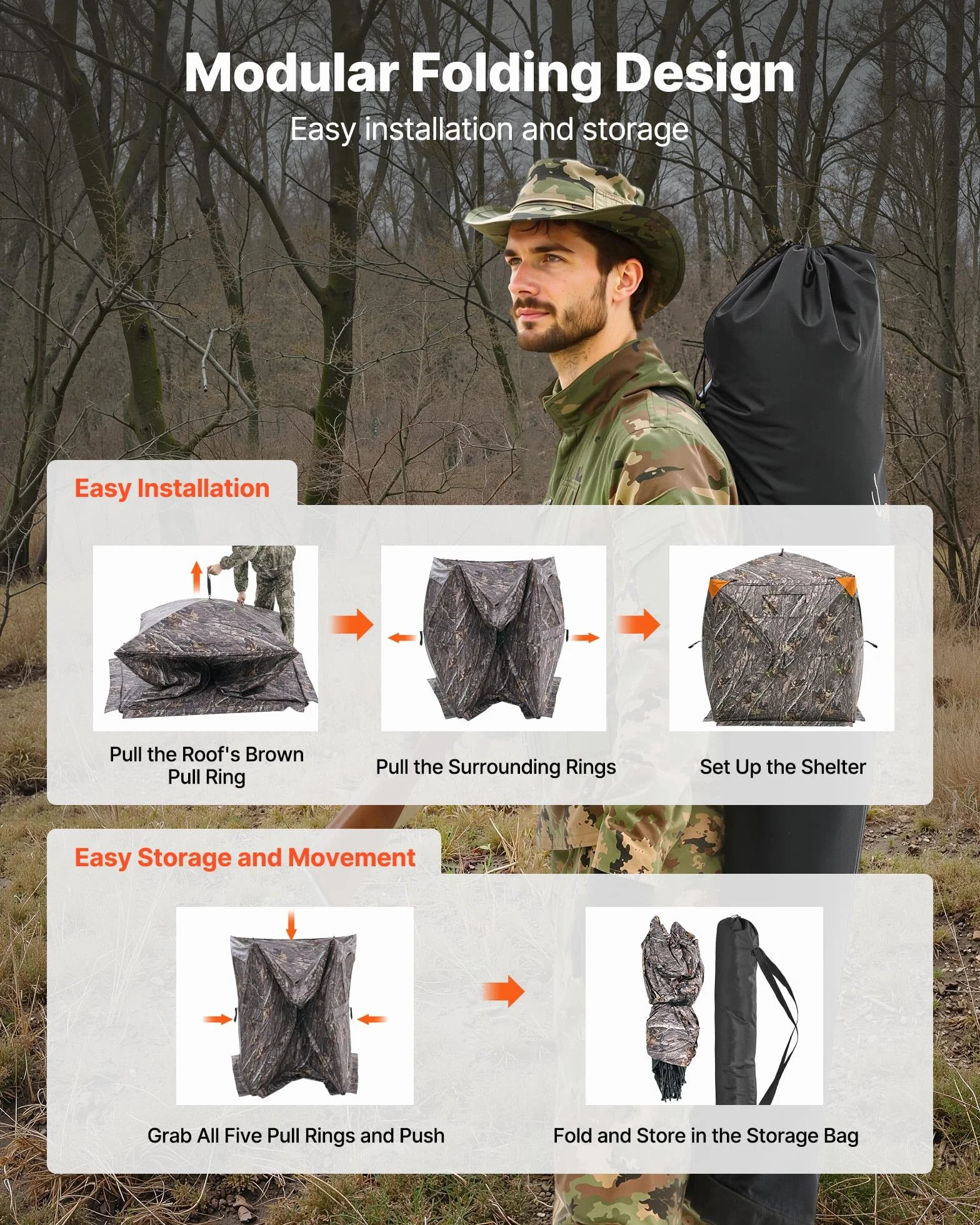 VEVOR Persiana de caza, persiana transparente de 270°, para 4-5 personas, con bolsa de transporte, tienda de campaña portátil y resistente, malla transparente unidireccional para caza de pavos y
