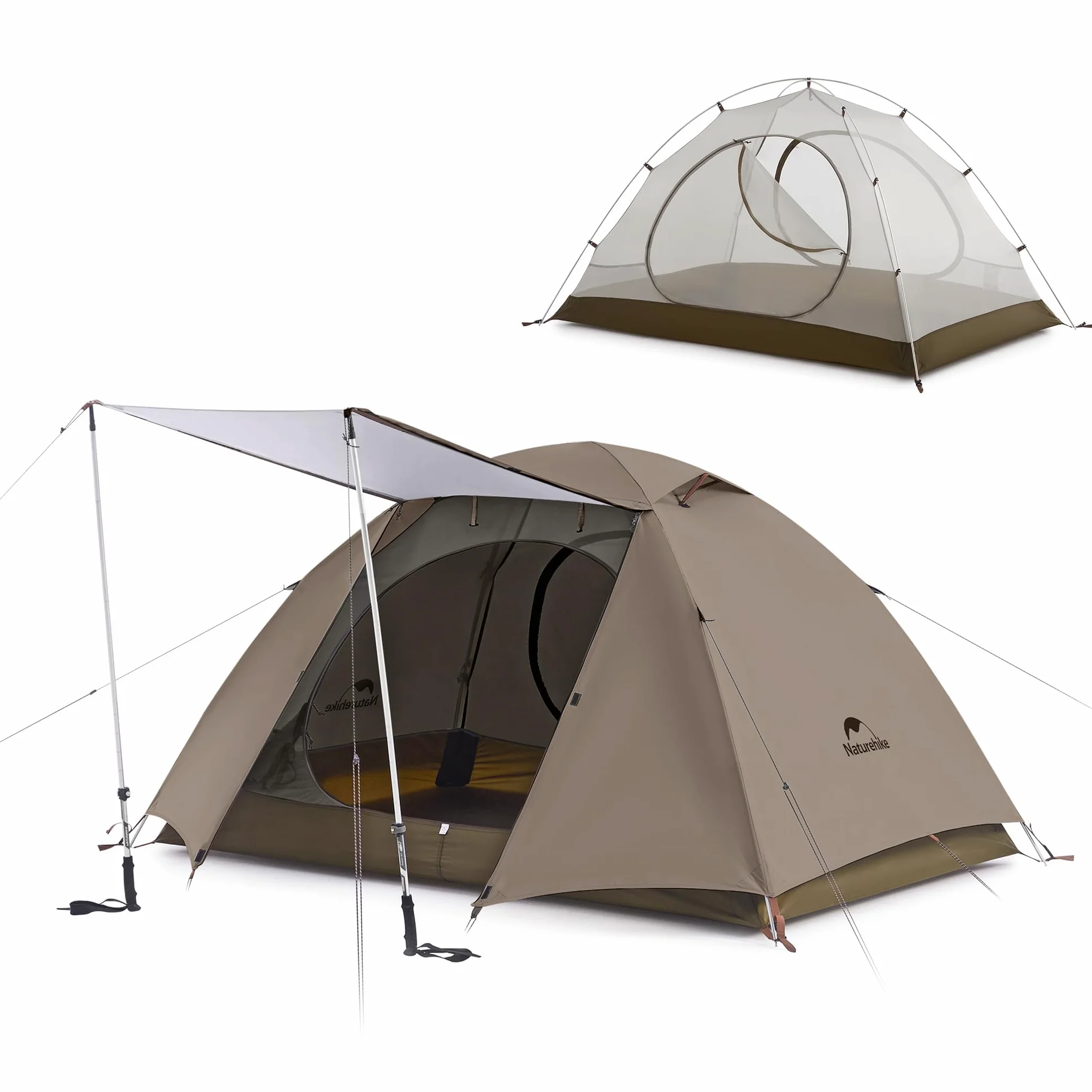 Naturehike Bleik A-Tent - Tienda de campaña ultraligera para 3 personas, 3 estaciones, fácil instalación, impermeable, resistente al viento, con PU3000 mm + lluvia, doble toldo de ventilación