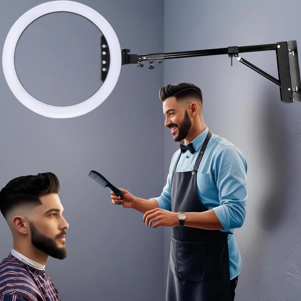 Anillo LED regulable 2700K-6500K con mando a distancia brazo techo pared 360° barber shop