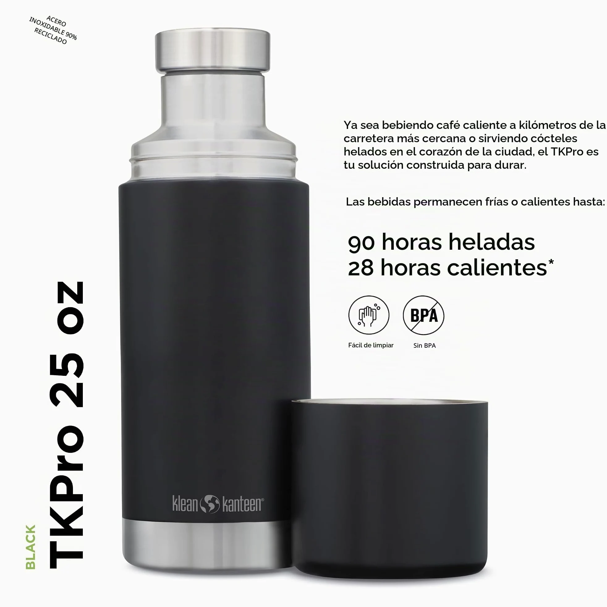 Klean Kanteen Termo insulado TKPro 0,75L, Botella térmica, Color Negro