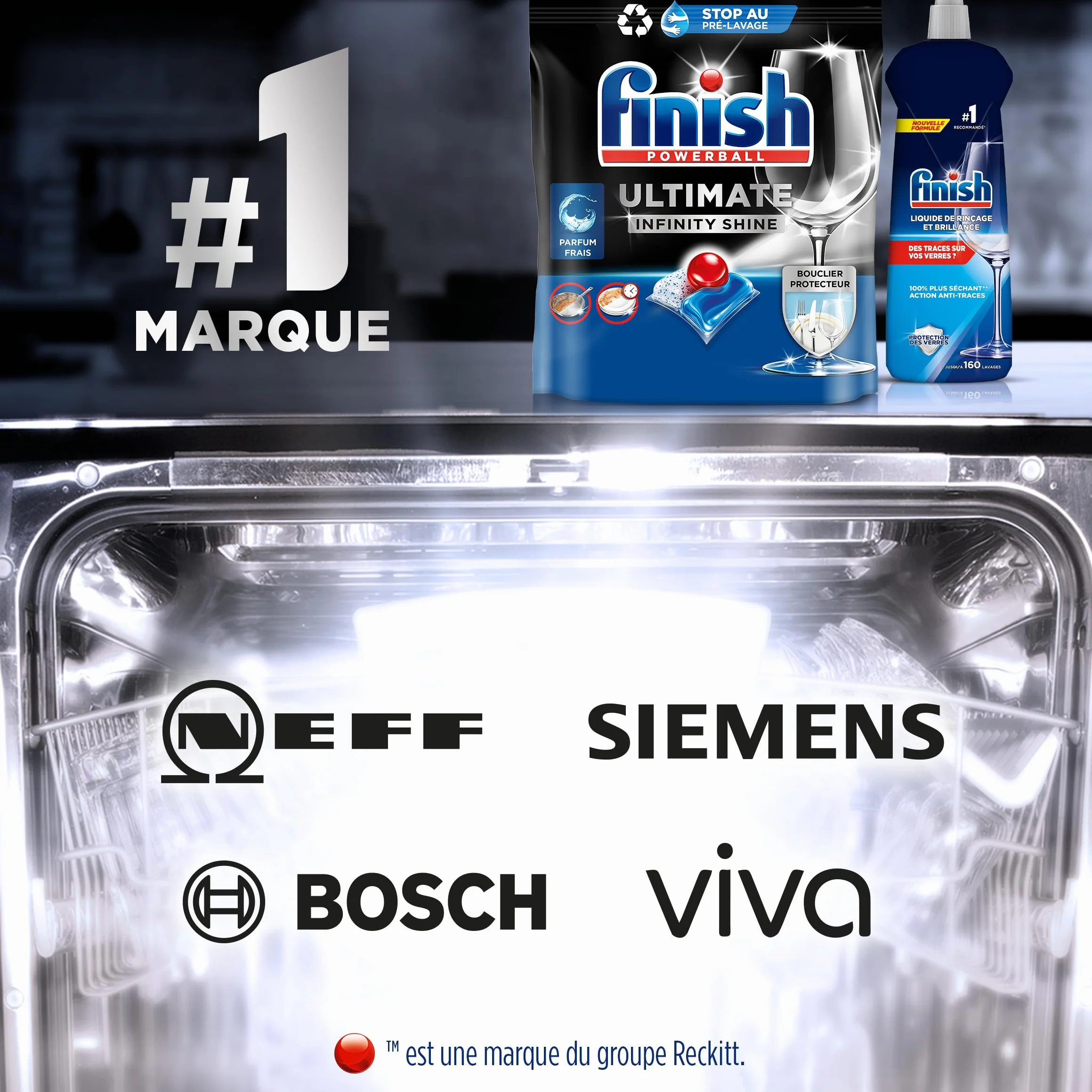 Finish Powerball Ultimate Infinity Shine pastillas lavavajillas quitagrasas protección cristal 160 unidades