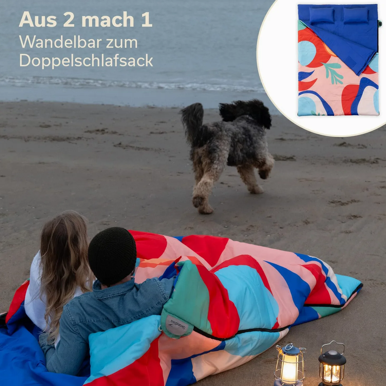 Skandika Saco de Dormir Sovro 190 | para Adultos, 3 Estaciones, se Puede Utilizar como Saco de Dormir Doble, Saco de Dormir de Camping con Almohada