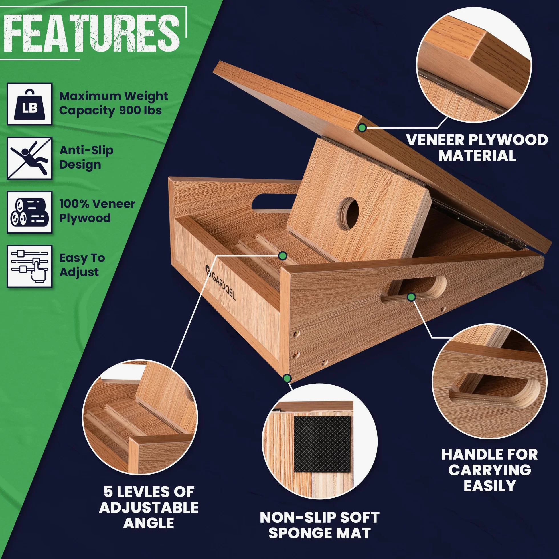 Tabla inclinada profesional de madera grande para estiramiento de pantorrillas, estirador de pantorrilla inclinado ajustable para prevención de lesiones, tabla de estiramiento de tobillo con