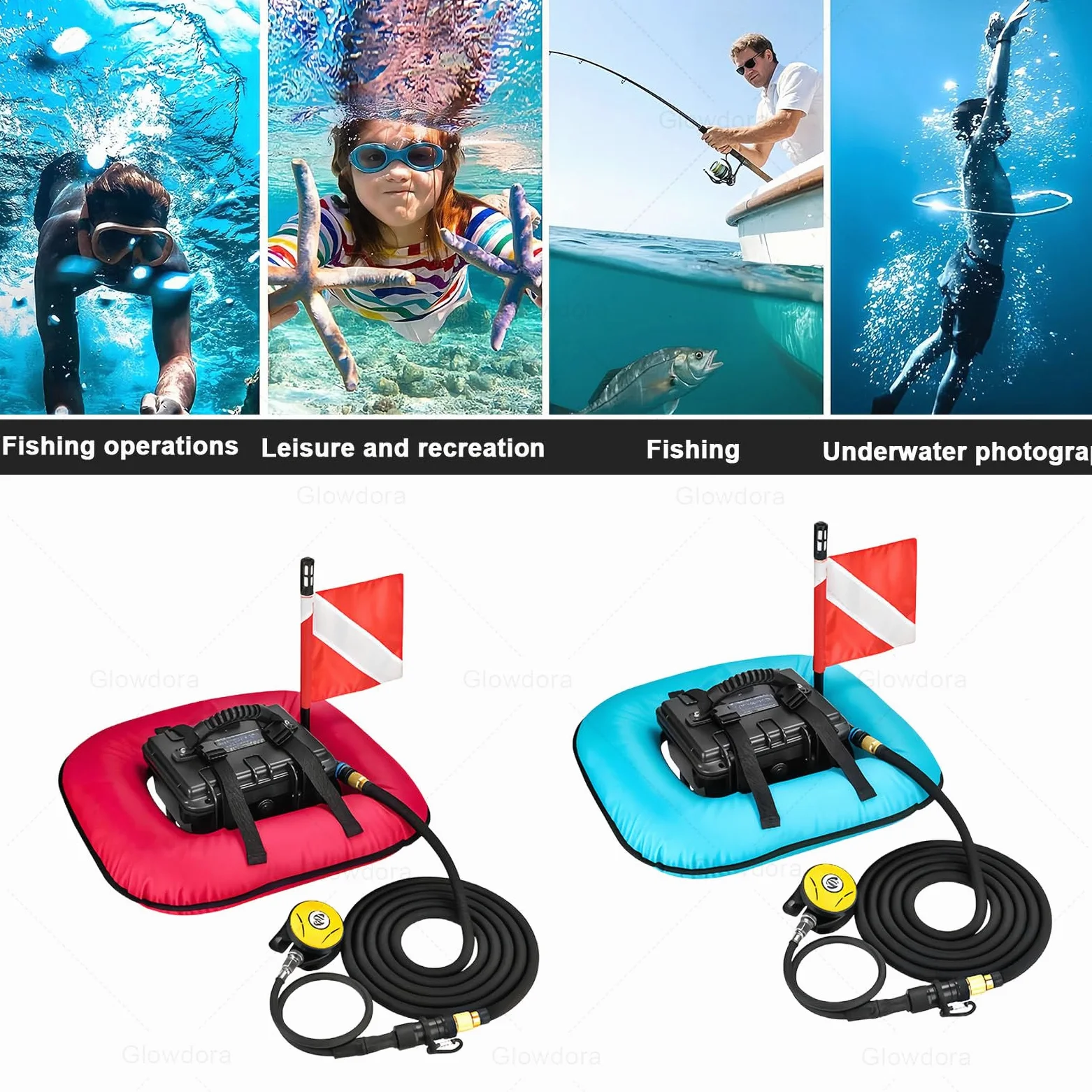 Sistemas de Buceo sin Tanque con Ventilador, Dispositivo de respiración subacuática Red | Respirador portátil recargable para buceo con compresor de aire, manguera de 9 m y regulador de respiración.