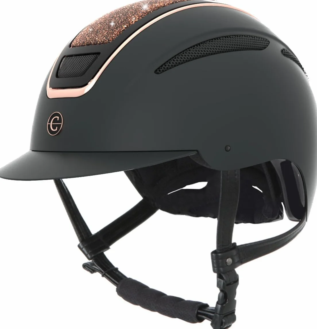 Covalliero Casco de equitación Elite, para mujer, ventilación óptima, correa de piel sintética, forro interior extraíble, carcasa dura ABS, oro rosa, M/56-58 cm