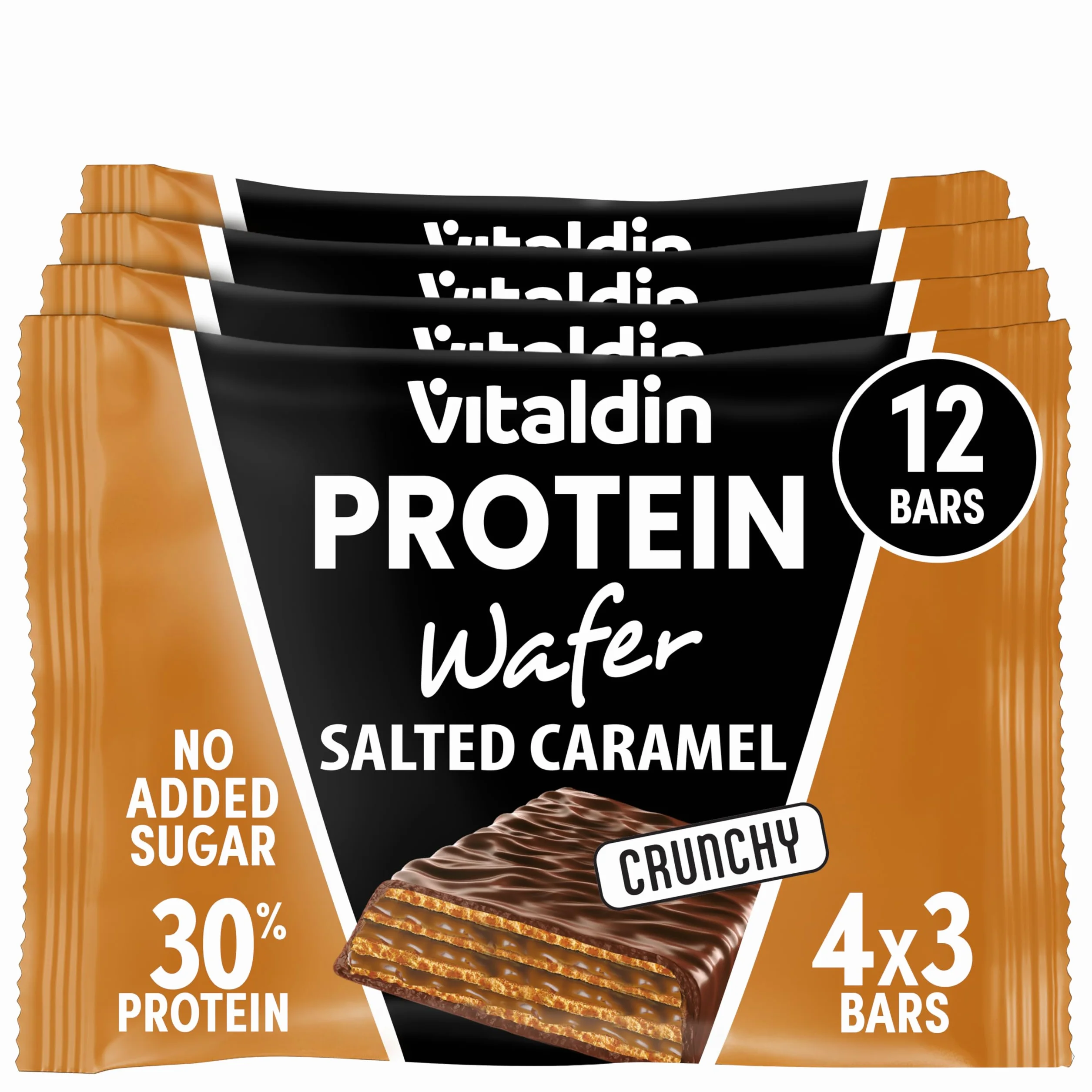 VITALDIN Protein Wafer 30% Caramelo salado Barritas Proteicas sin Azúcares Añadidos Colágeno Hidrolizado