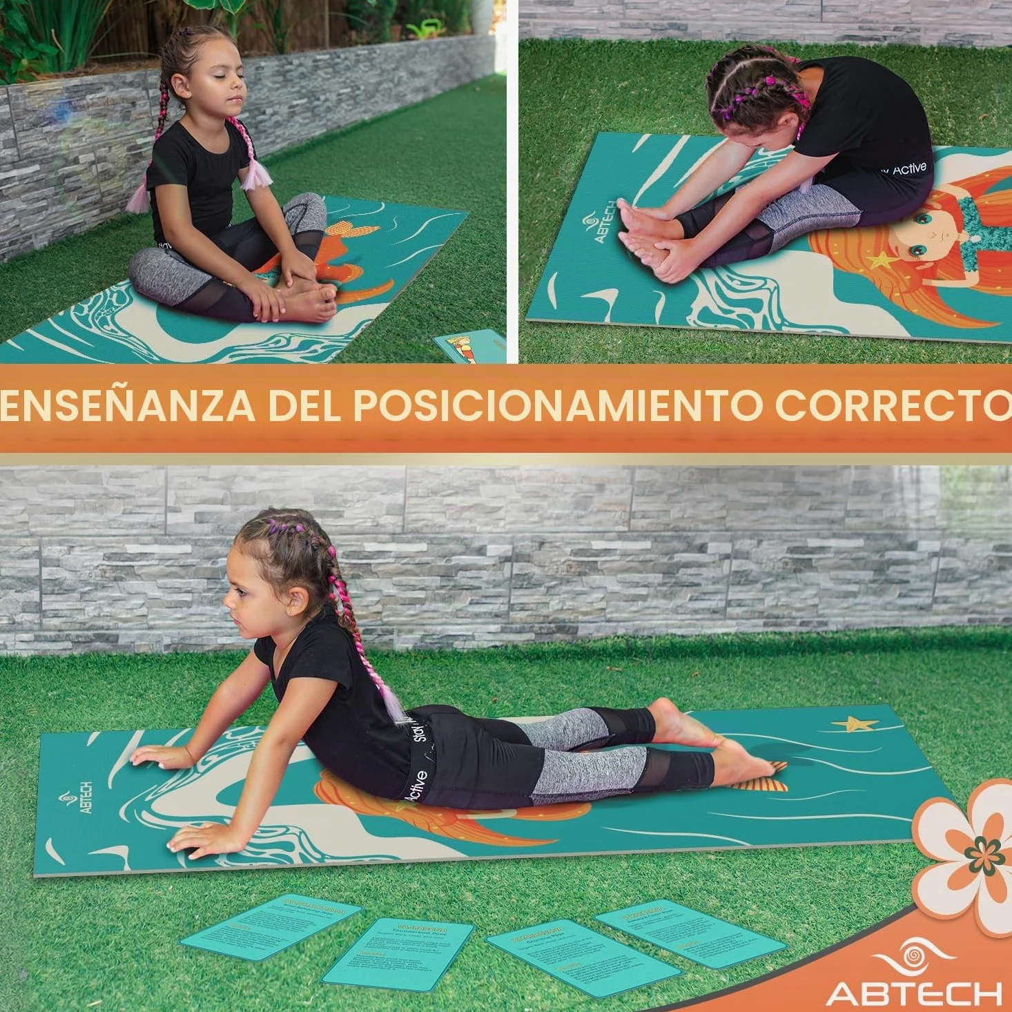 Set De Yoga para Niños - Esterilla De Yoga Unicornio para Niñas y Niños - Unicornio, Sirena y Muñeca - Libre De Químicos - No Tóxico - Antideslizante - con 12 Tarjetas De Yoga