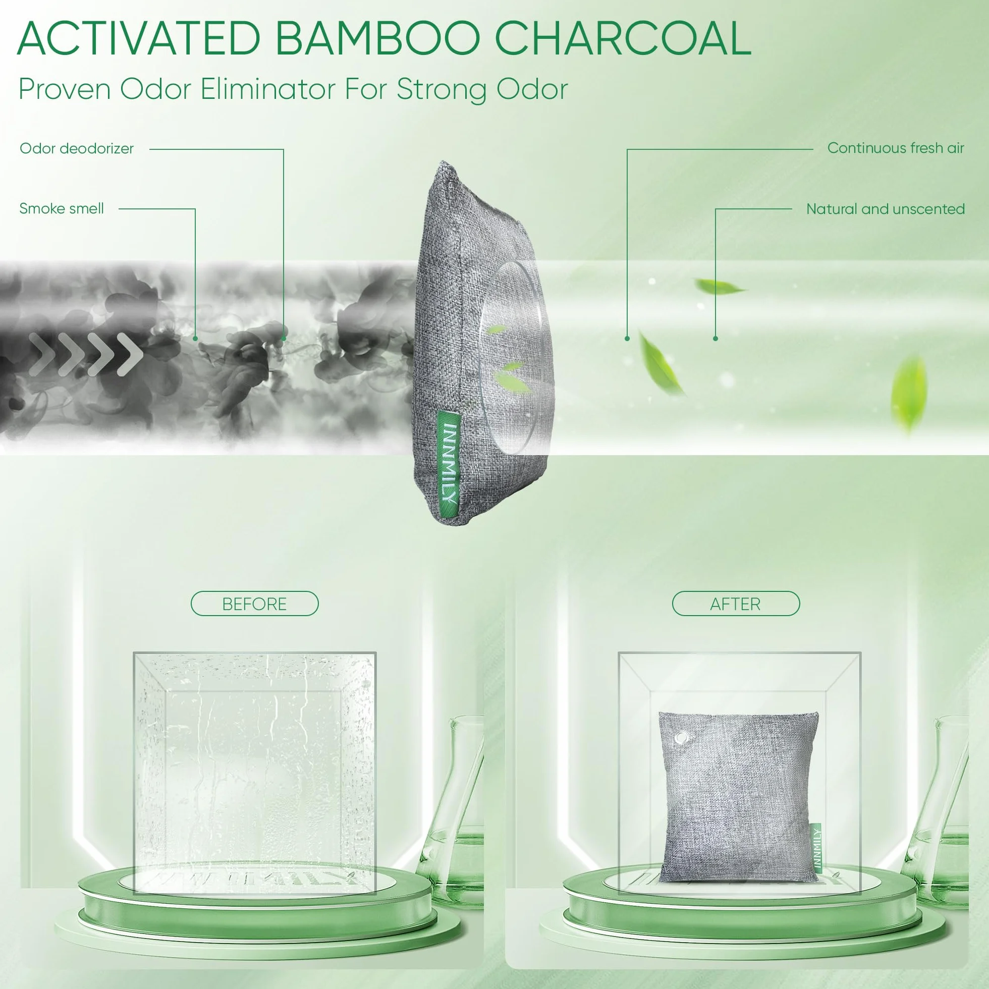 Absorbedor de olores de carbón activado, paquete de 8 ganchos, bolsas purificadoras de aire de carbón de bambú
