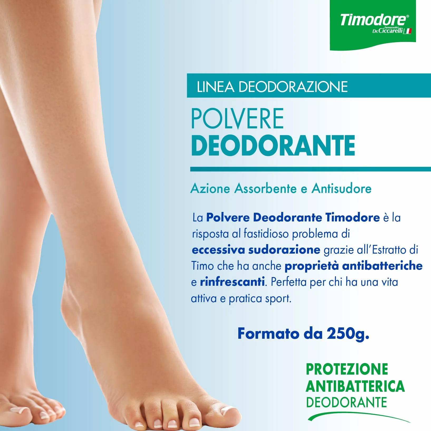Timodore Polvo Desodorante Antitranspirante 250 gr Acción Absorbente Antibacteriana