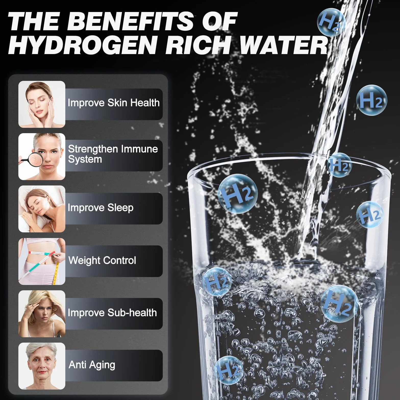 Botella de agua de hidrógeno rica en hidrógeno: tecnología SPE/PEM mejorada, botella portátil recargable de vidrio (adecuada para agua purificada y destilada)