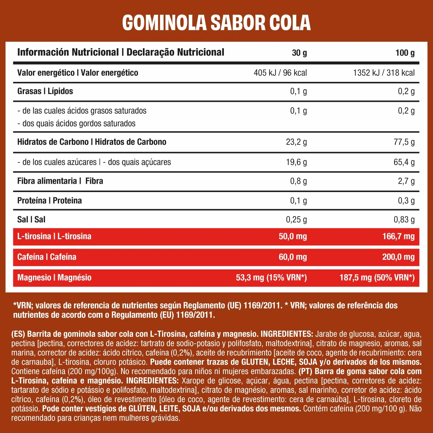 JustLoading Barrita Gominola Pádel sabor cola – Cafeína, tirosina, magnesio – Energía, concentración inmediata – Reduce fatiga, mejora reflejos (10 uds × 25 g)