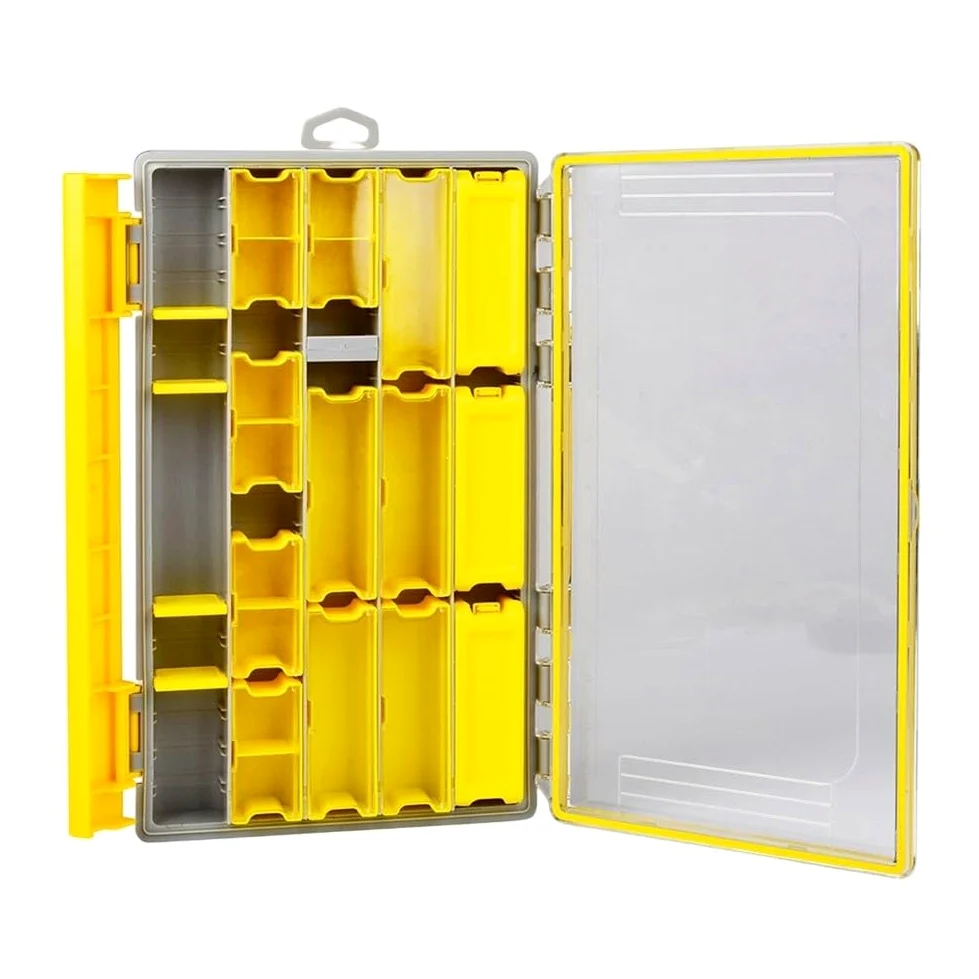Caja de aparejos de pesca de una sola capa con separadores precortados, tapa transparente, caja de almacenamiento de polipropileno para anzuelos, cebos, plomos, señuelos, contenedor