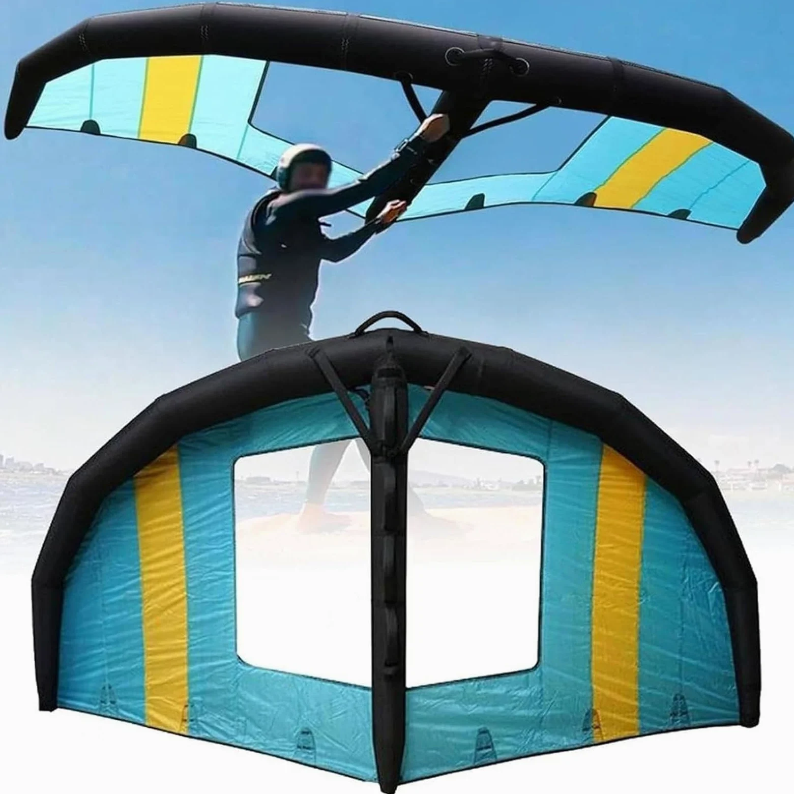 ala de Wing Foil Hinchable 4㎡ 5㎡ 6㎡ con Ventana, ala de Surf Portátil para Kitesurf y Windsurf, Vela Hinchable para Tabla Hidroala, Equipo Deportes Acuáticos para Adultos, Esquí y Nieve