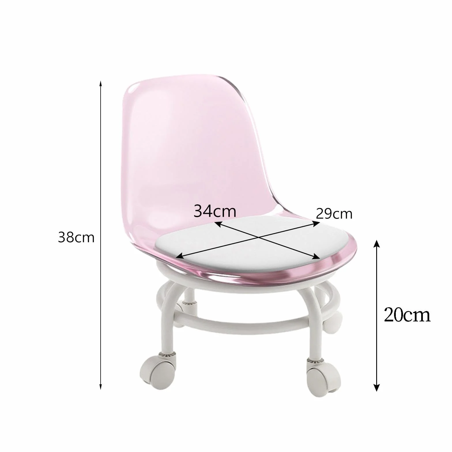 Taburete móvil con Respaldo Giratorio 360 Grados para Limpieza y Pedicura Rosado