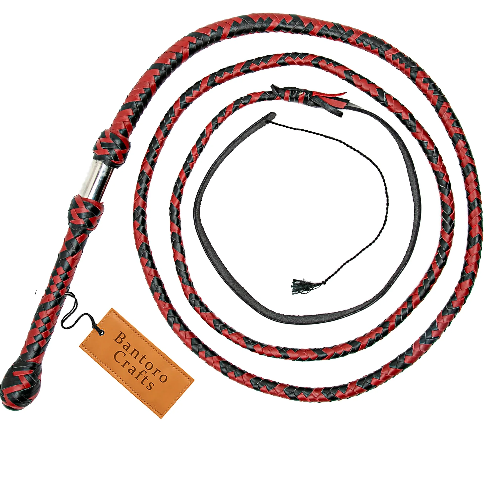 Látigo de cuero de canguro de 2,4 metros de longitud en 16 trenza de toro látigo rojo y negro, para montar a caballo, para ganado