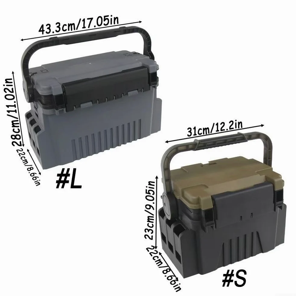 Caja de almacenamiento fiable para aparejos de pesca con particiones extraíbles de polietileno y práctico diseño de transporte y sentado (pequeño negro)