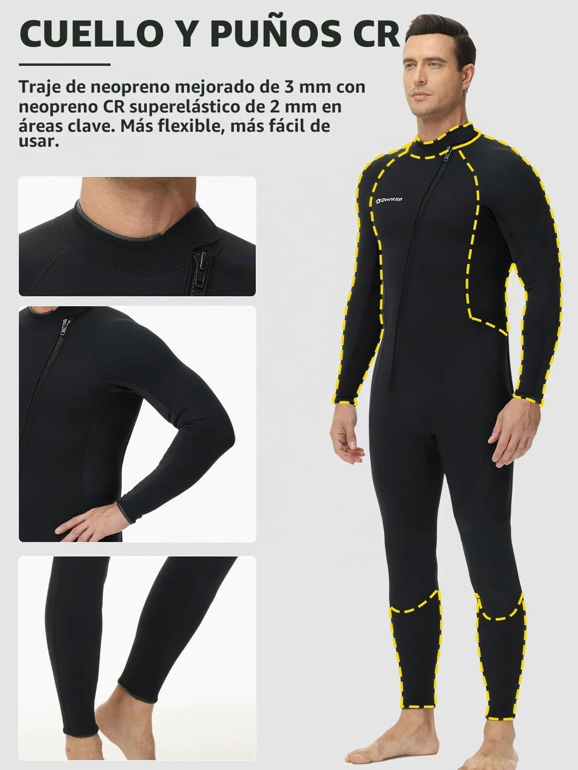 Owntop Hombres Traje de Neopreno 3/2mm - Trajes de Buceo con Cremallera Delantera, Stretch Pro Wetsuit Térmico de Longitud Completa para Surf Snorkel, Hombre Negro XXL | Traje de buceo completo Stretch Pro de neopreno térmico de longitud completa para sur