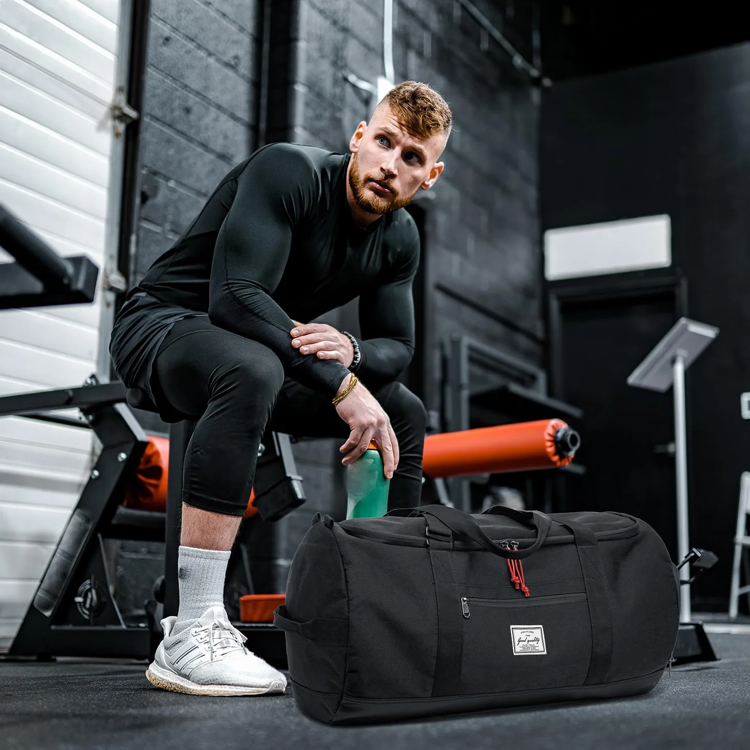 Bolsa de deporte 60 L con compartimento para zapatos, Negro
