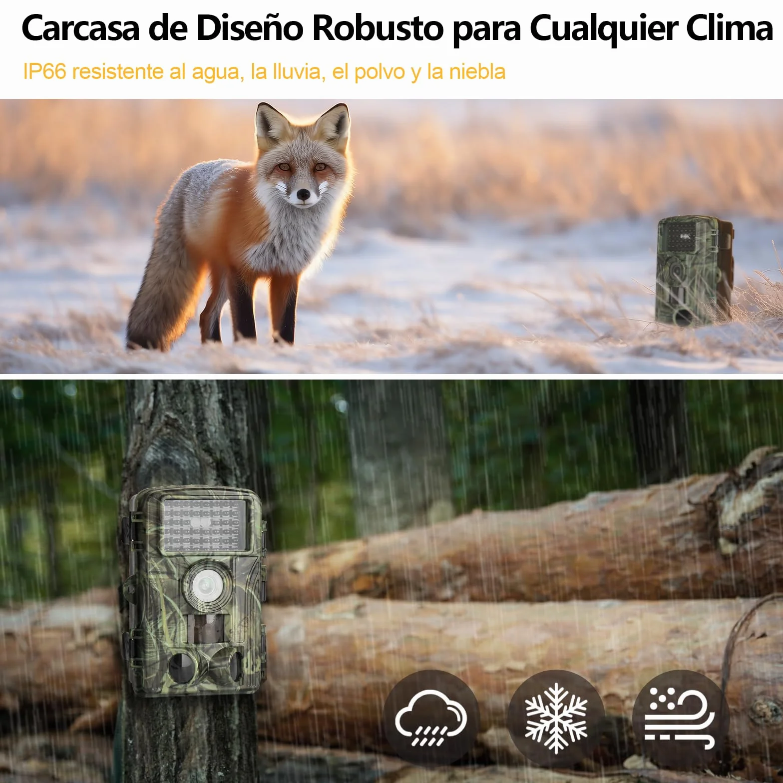 Camara Fototrampeo Caza 4K, WiFi Cámara de Caza con Tarjeta 32G, 120° Cámaras de Caza Vision Nocturna 2,0" LCD IP66 Cámara de Seguridad para Monitoreo de Vida Silvestre y Vigilancia del Hogar