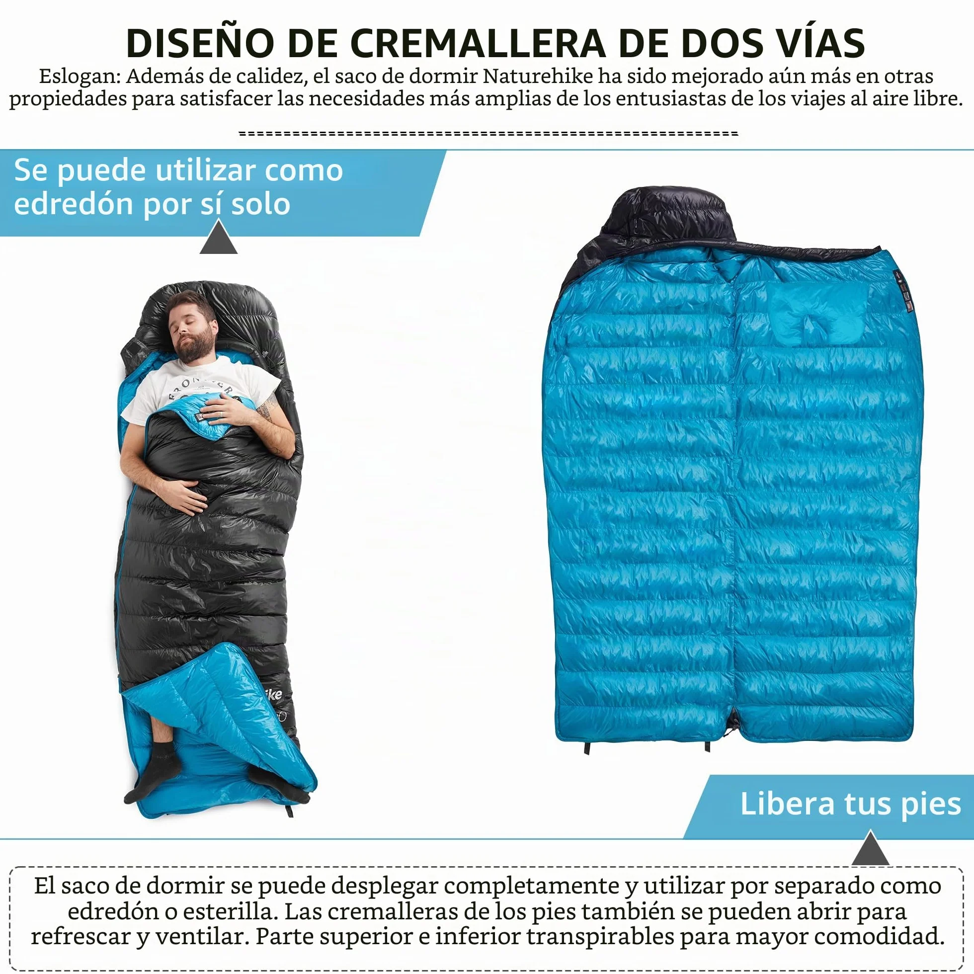 Naturehike CW700 Saco de dormir de plumón ultraligero portátil compacto invierno saco de dormir 4 estaciones para adultos y niños al aire libre camping senderismo viajes con saco de compresión