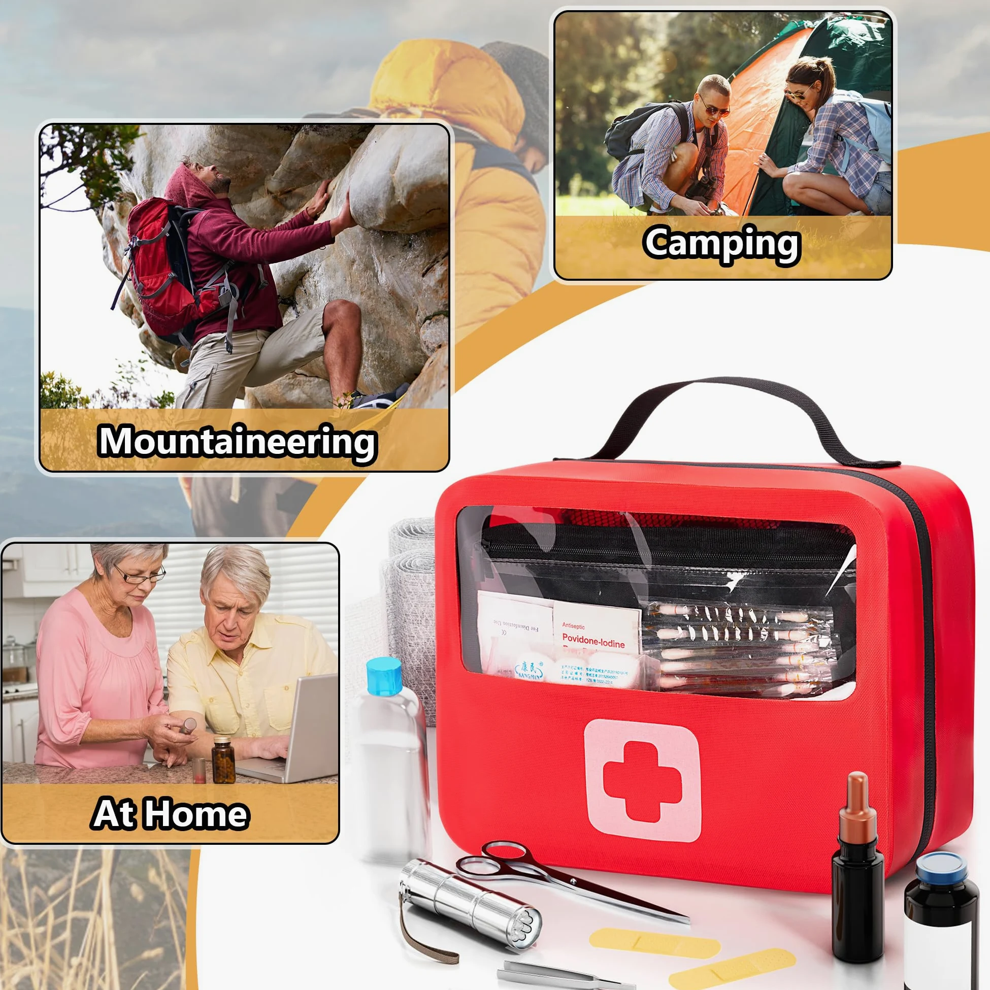 Marscamd Bolsa de primeros auxilios vacía impermeable con panel desmontable, pequeña bolsa médica con sistema Molle, color rojo (solo bolsa)