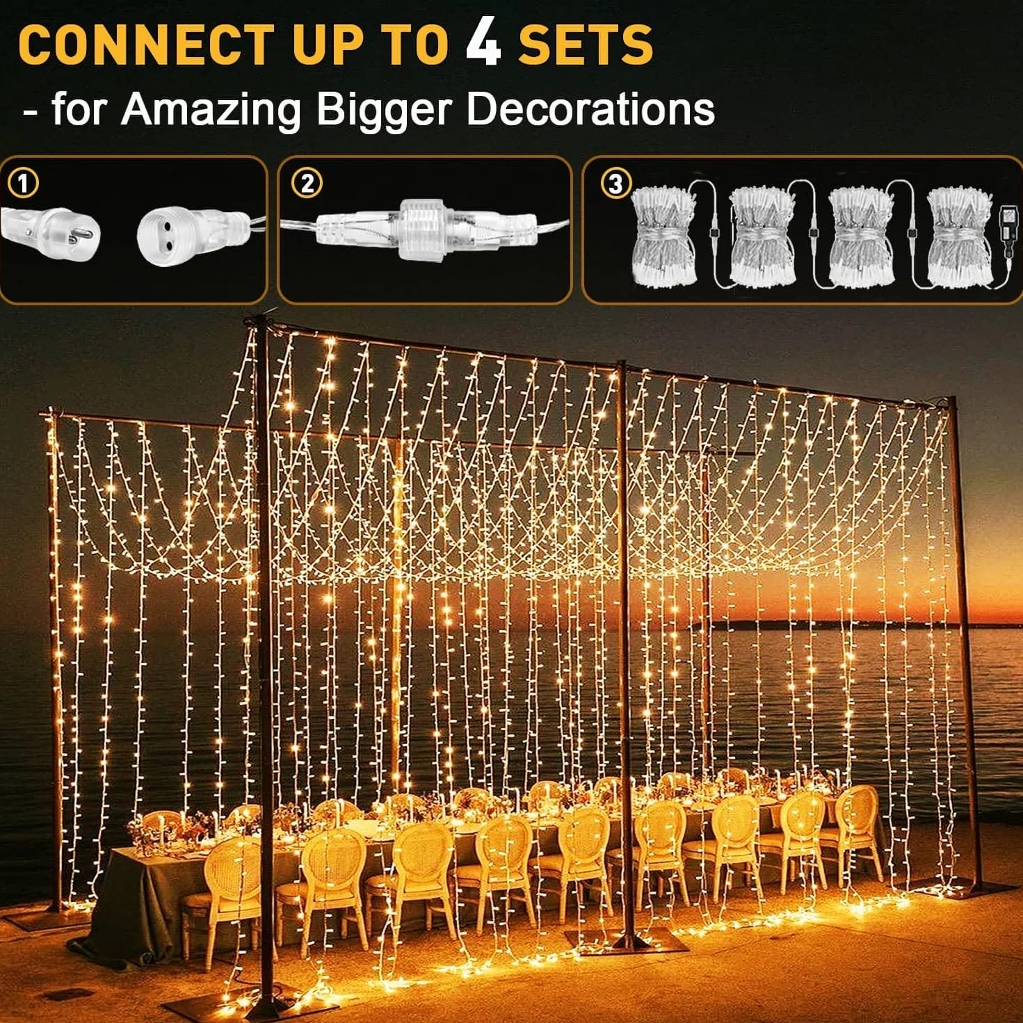 Cozymeow Cortina de Luces 6M x 3M 600 LED Impermeable Exterior Blanco Cálido