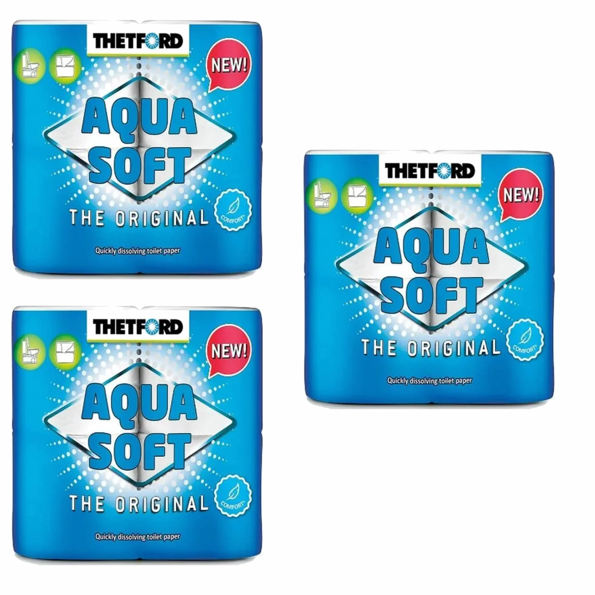 Thetford Eco Aqua Soft papel higiénico WC 4 rollos hidrosoluble 200 tiras para autocaravanas náuticas camping