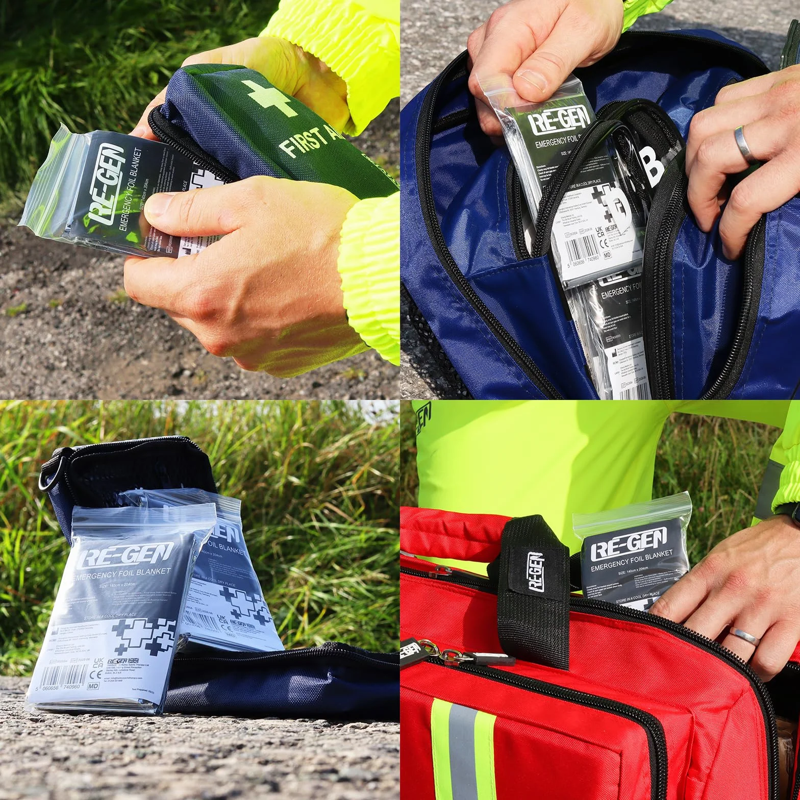 Mantas térmicas de emergencia RE-GEN Paquete de 4 para viajes camping primeros auxilios