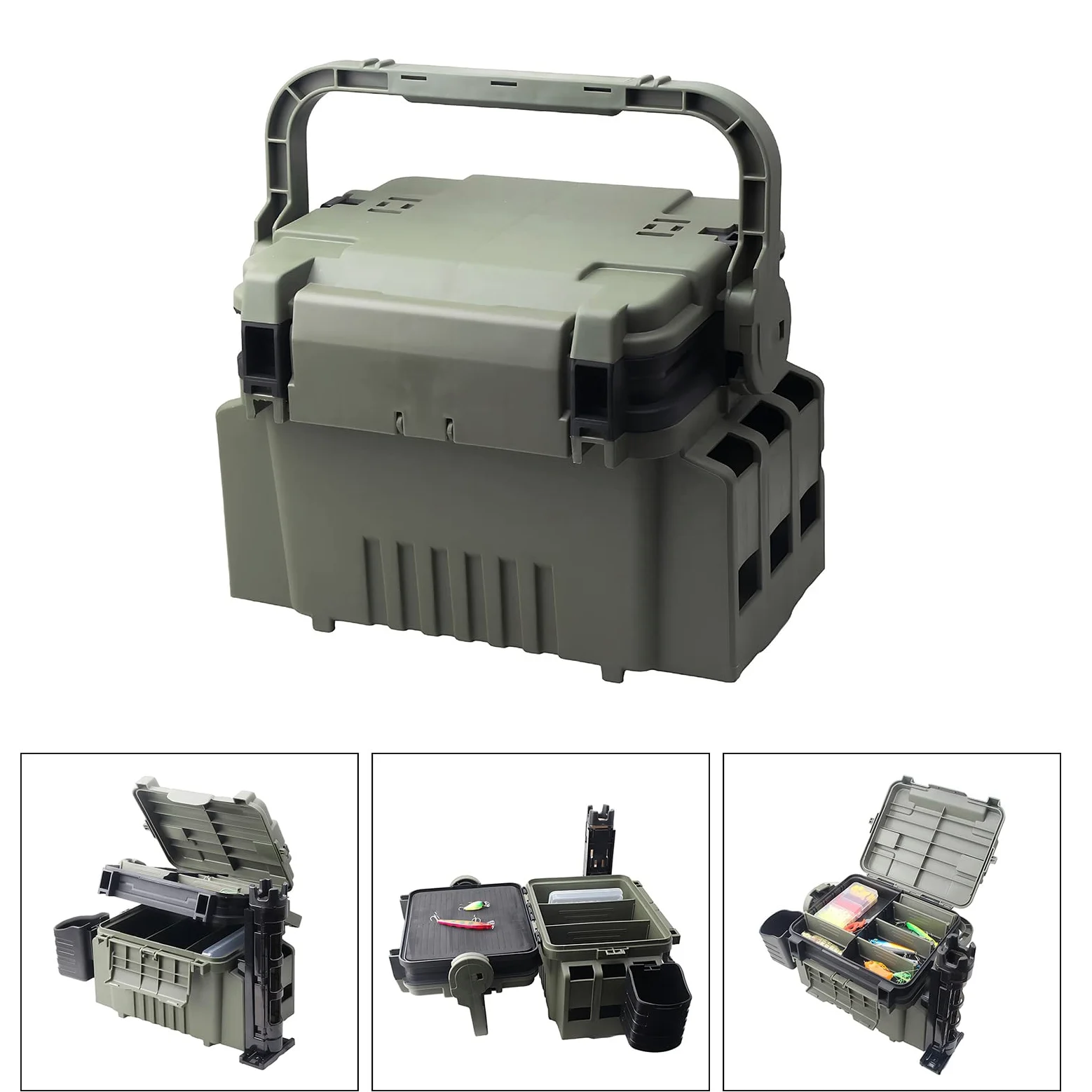 Caja de aparejos de pesca de capas, caja de aparejos de pesca impermeable, portátil, contenedor de señuelos con divisores ajustables, organizadores de pesca y almacenamiento, grande