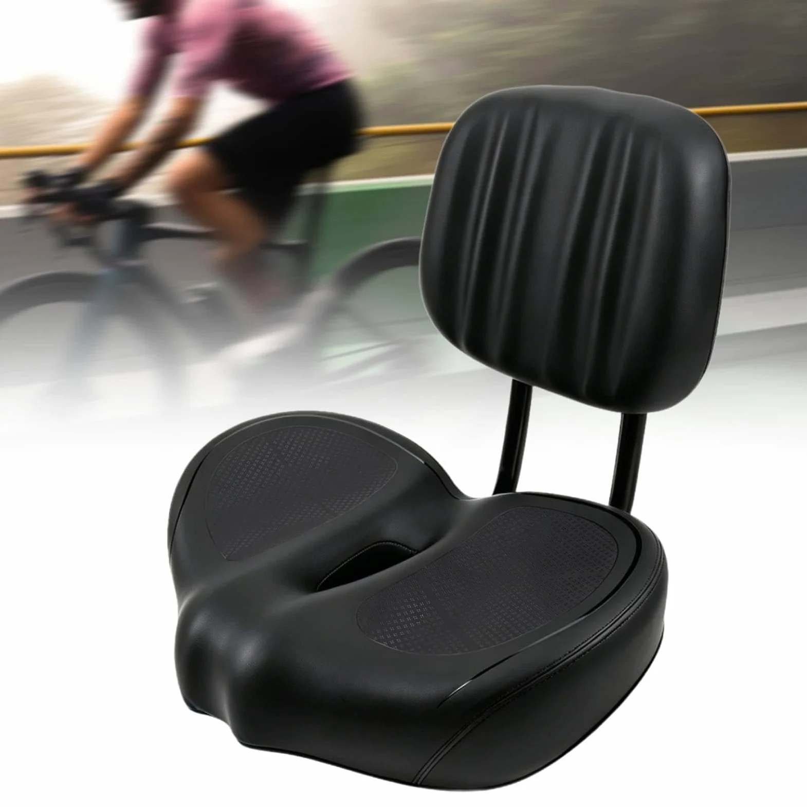 Sillín de Bicicleta con Respaldo, Sillín Extra Ancho con Amortiguación, Ancho Y Estable, Diseño Ergonómico con Soporte de Espalda Ajustable, Ap