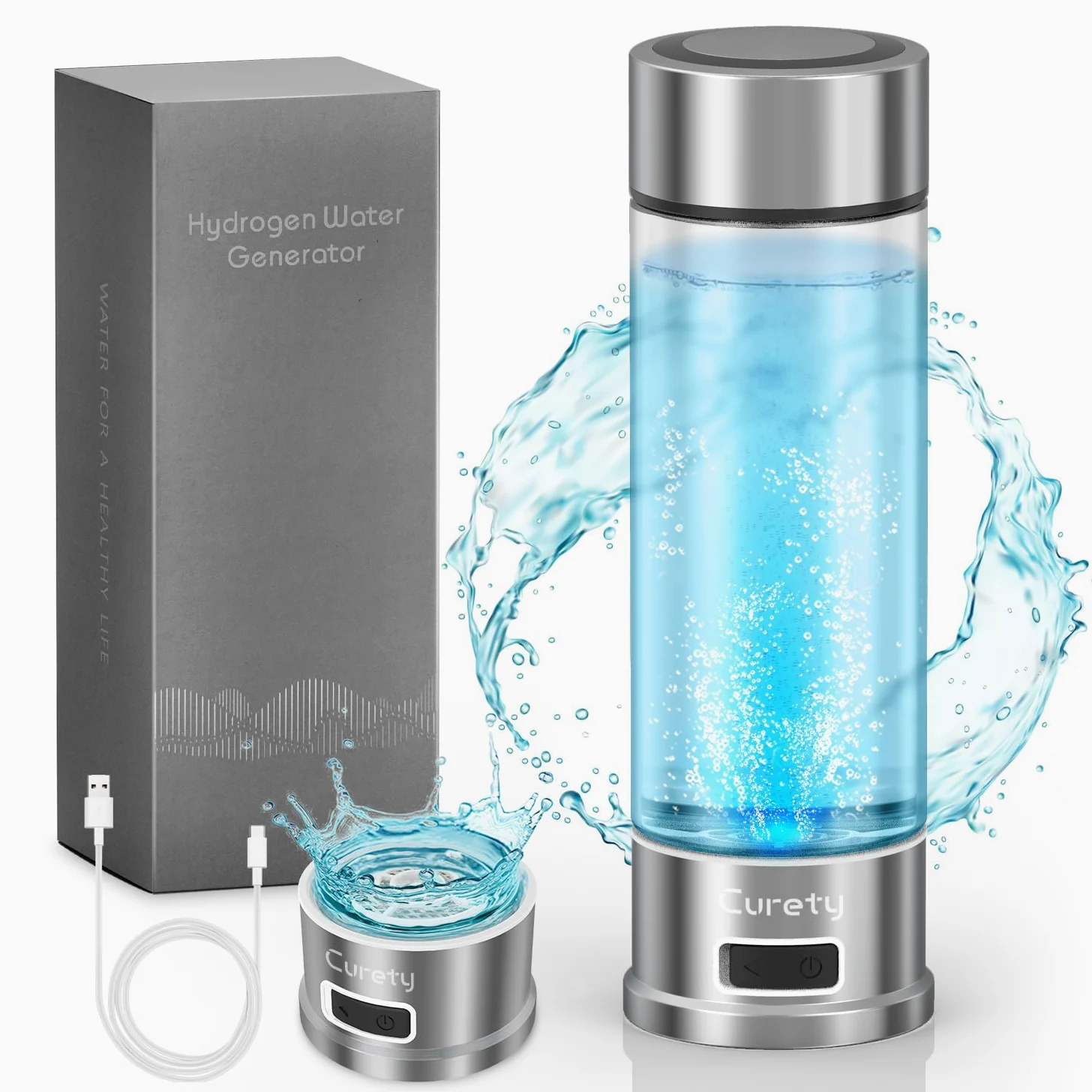 Botella de agua de hidrógeno, generador de botellas de agua de hidrógeno, botella de agua de iones portátil de 1500 PPB con tecnología SPE/PEM, máquina de agua de hidrógeno para el hogar,