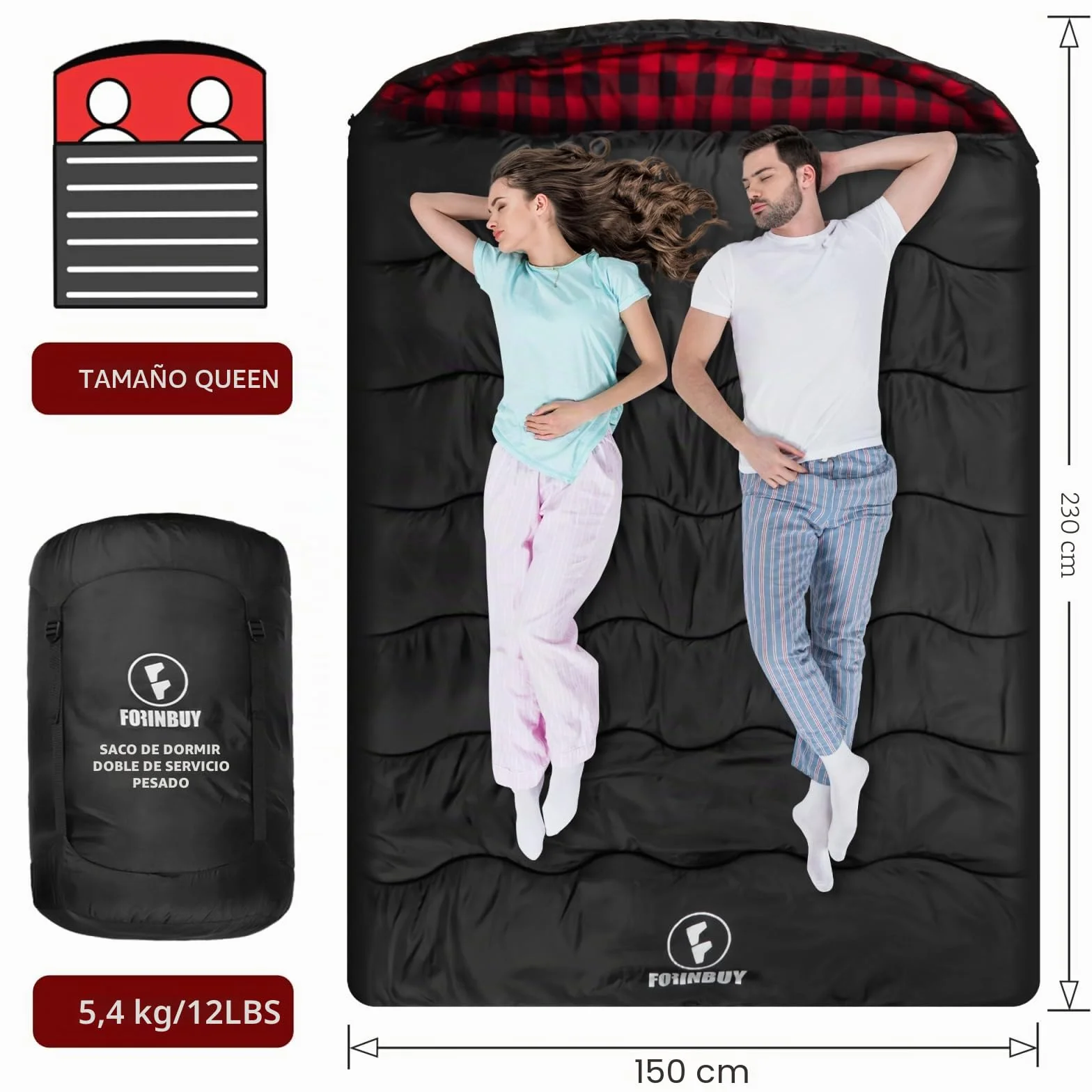 Sacos de Dormir Doble de algodón en Invierno, Saco de Dormir de Franela Grandes Impermeables y cálidos para 2 Personas, adecuados para Acampar al Aire Libre, Viajes en Autocaravana