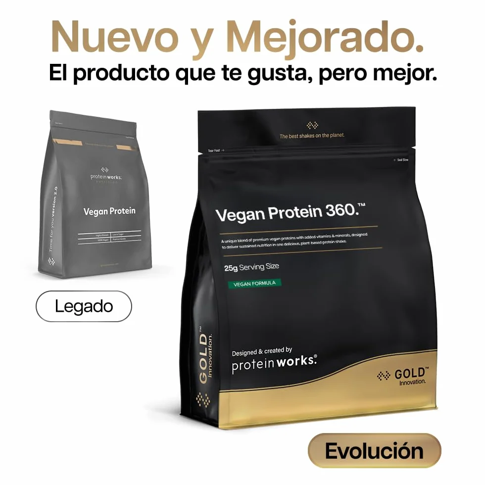 Protein Works Vegan Protein 360 GOLD Innovation Proteína Vegana 100% Vegetal Natural Mezcla Multi-Proteína Premium Batido Bajo en Grasa Calorías Crema Vainilla 33 Porciones 1kg