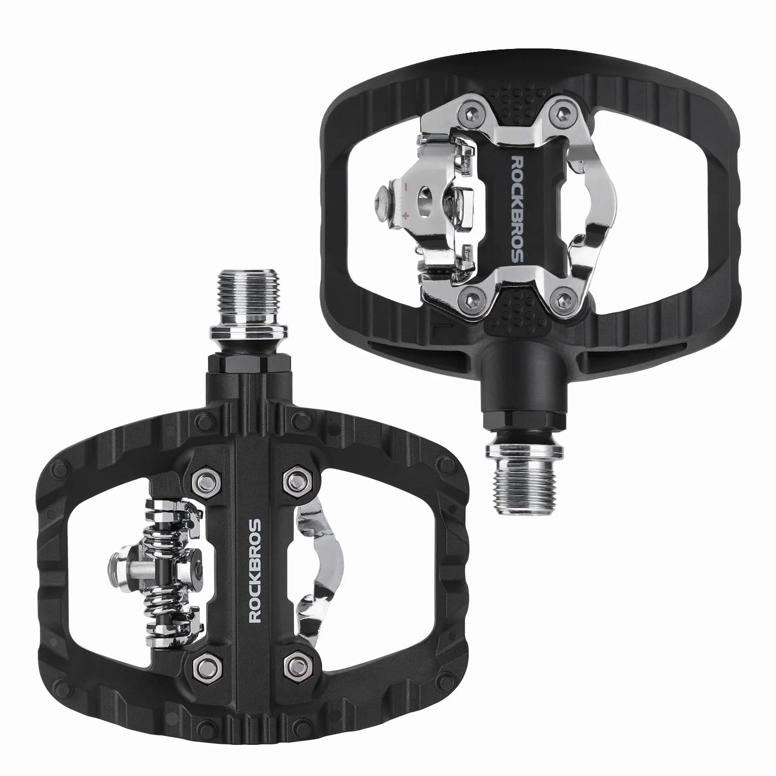 ROCKBROS Pedales Mixtos de Doble Función para Bicicleta de 9/16" | Plataforma Antideslizante de Aluminio con Rodamientos Sellados para MTB, Gravel y Carretera