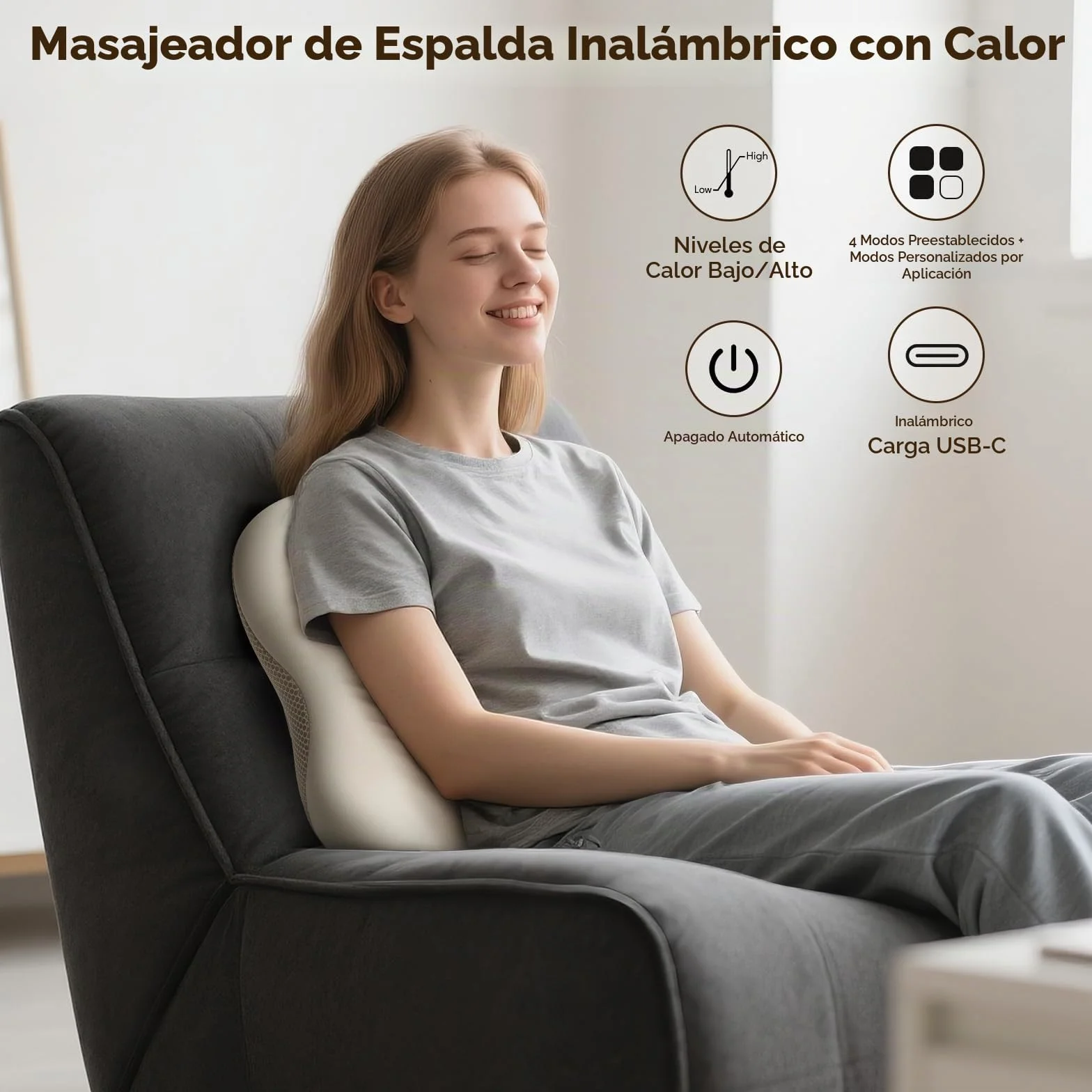 Arboleaf Cojín de Masajeador Shiatsu con Bluetooth y Control por APP, Masajeador de Cuello, Espalda y Lumbar con Calor