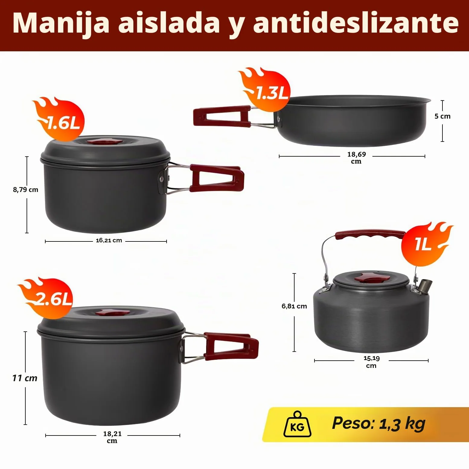 Bulin Set de Cocina Camping, ollas de Aluminio, Set de Cocina Ligero con Cubiertos Plegables y hervidor, Utensilios de Camping para 1–2–4–6 Personas, Ideal para Camping, Exterior y Picnic