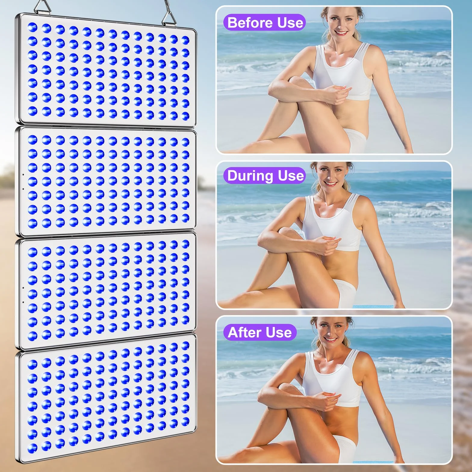 Cozion Lámpara bronceadora 48W 364 LED doble cara plegable para cara y cuerpo