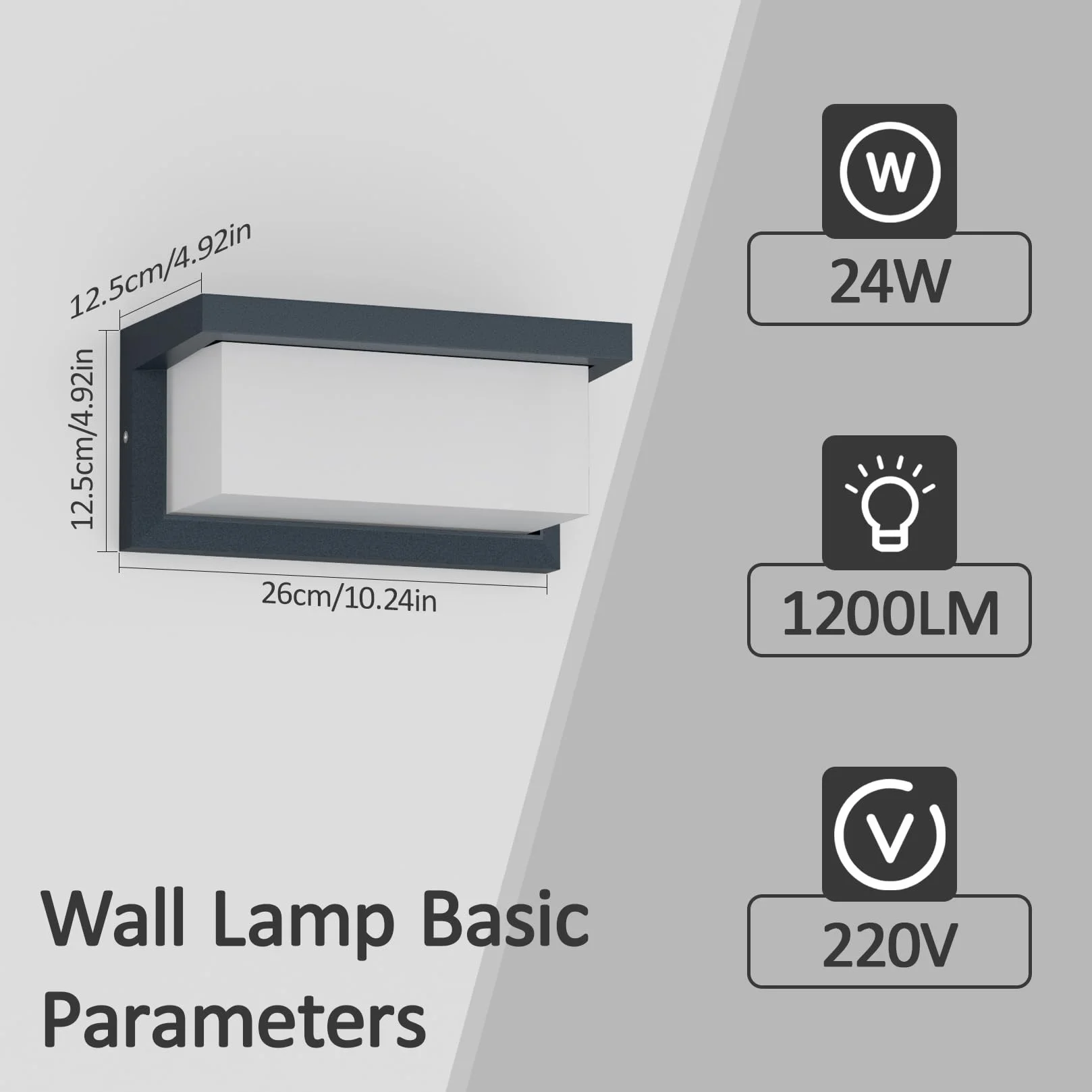 Klighten 24W 3000K IP65 Aplique LED Exterior Aluminio Rectangular Antracita