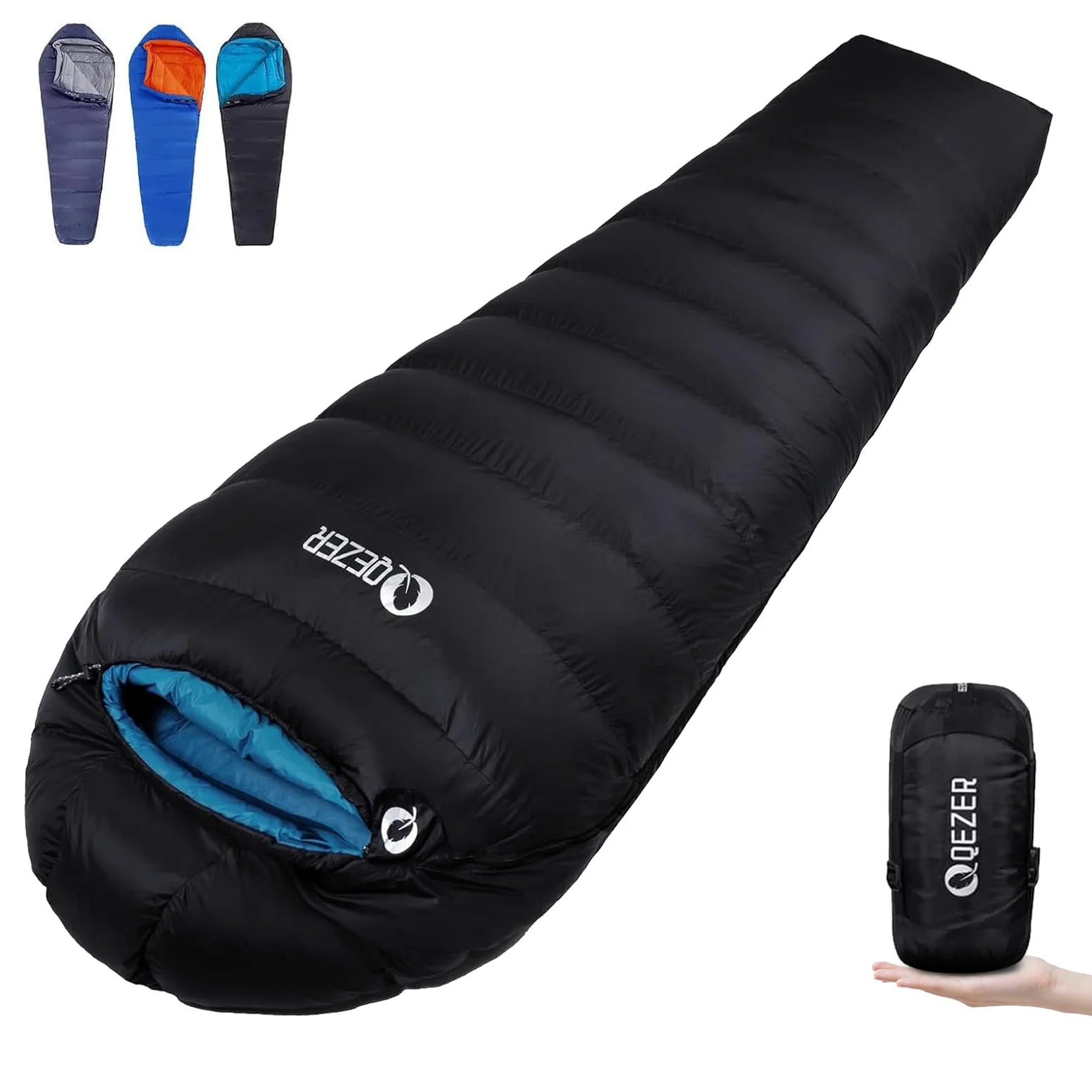 Saco de dormir ligero para adultos, saco de dormir para momia con relleno de 600, plumón de pato para 0 grados para clima frío, saco de dormir con saco de compresión para camping, senderismo | -2.2 °C a 12.2 °C, uso en clima cálido, plumón, ligero y compa