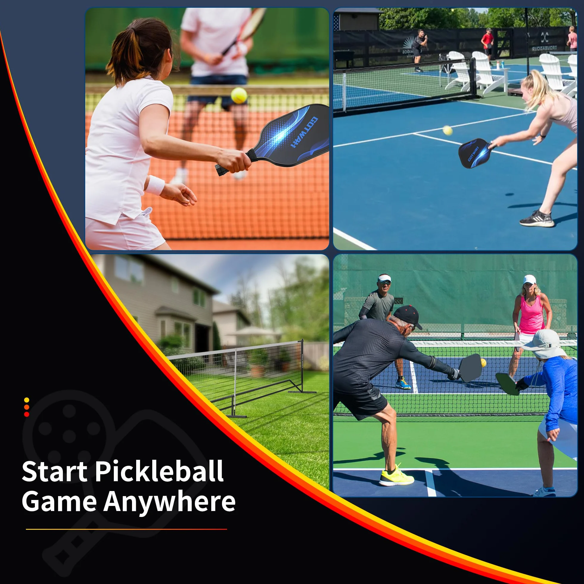 Red de pickleball portátil de 6,9 m, color negro, material de polietileno, para pickleball, exterior e interior
