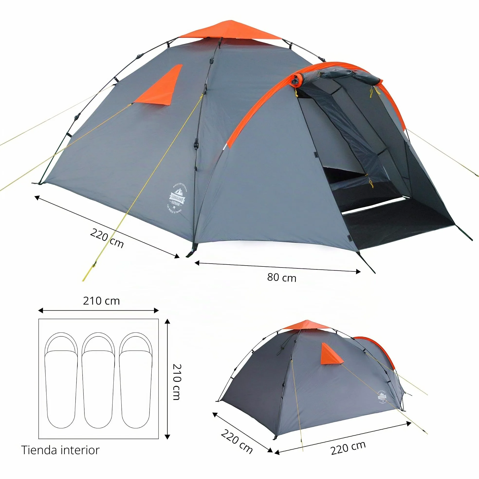 Lumaland Where Tomorrow Pop Up Tienda Inflable | Tienda Familiar 3-4 Personas | 210x210x120 cm | Impermeable y Resistente al Viento | Camping, Festival, Viajes, Playa | Ultraligera y Resistente