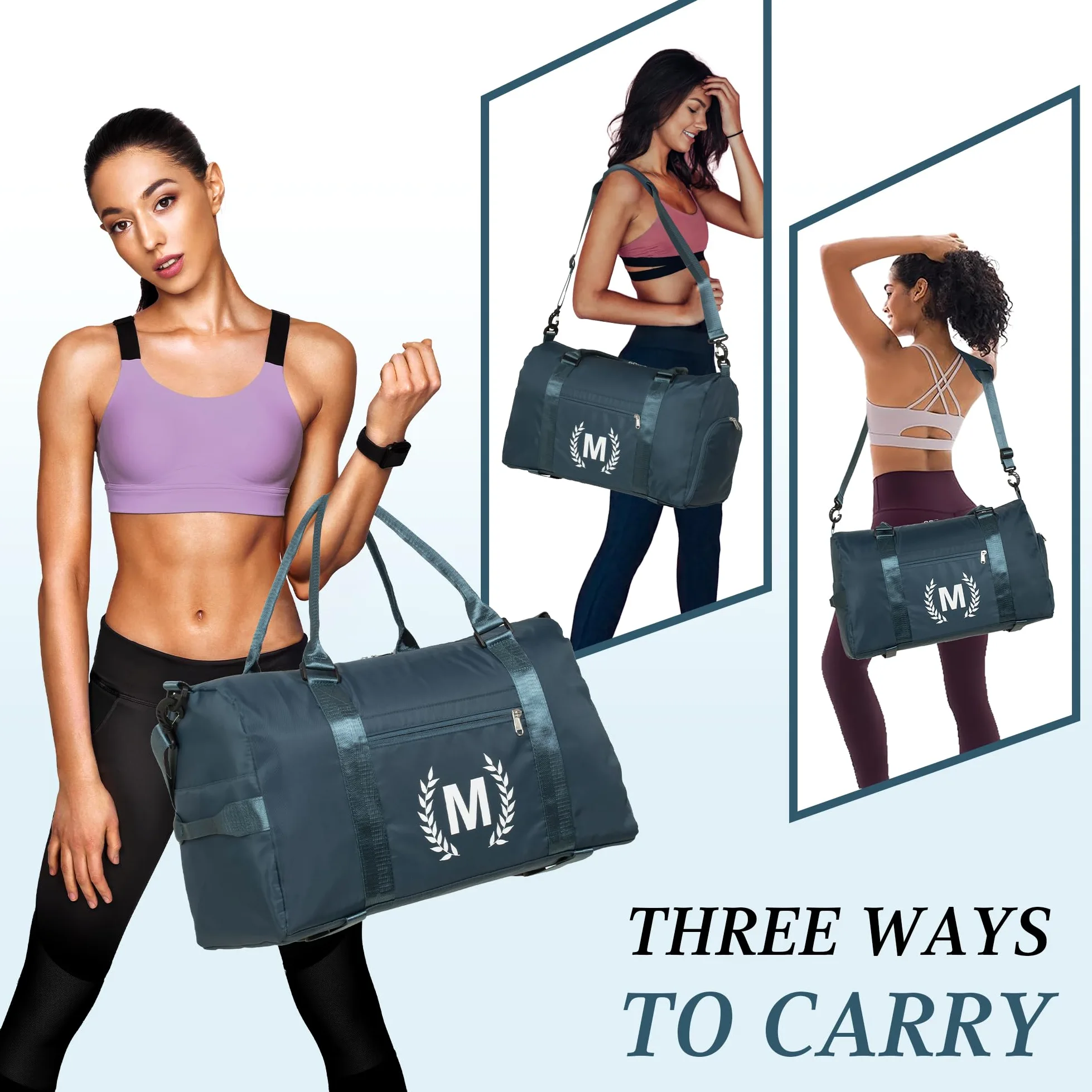 Bolsa de gimnasio para mujer, bolsa de lona personalizada con compartimento para zapatos, bolsa deportiva para yoga y baile, con bolsillo húmedo y correa para alfombrilla., azul, (Peacockblue), C