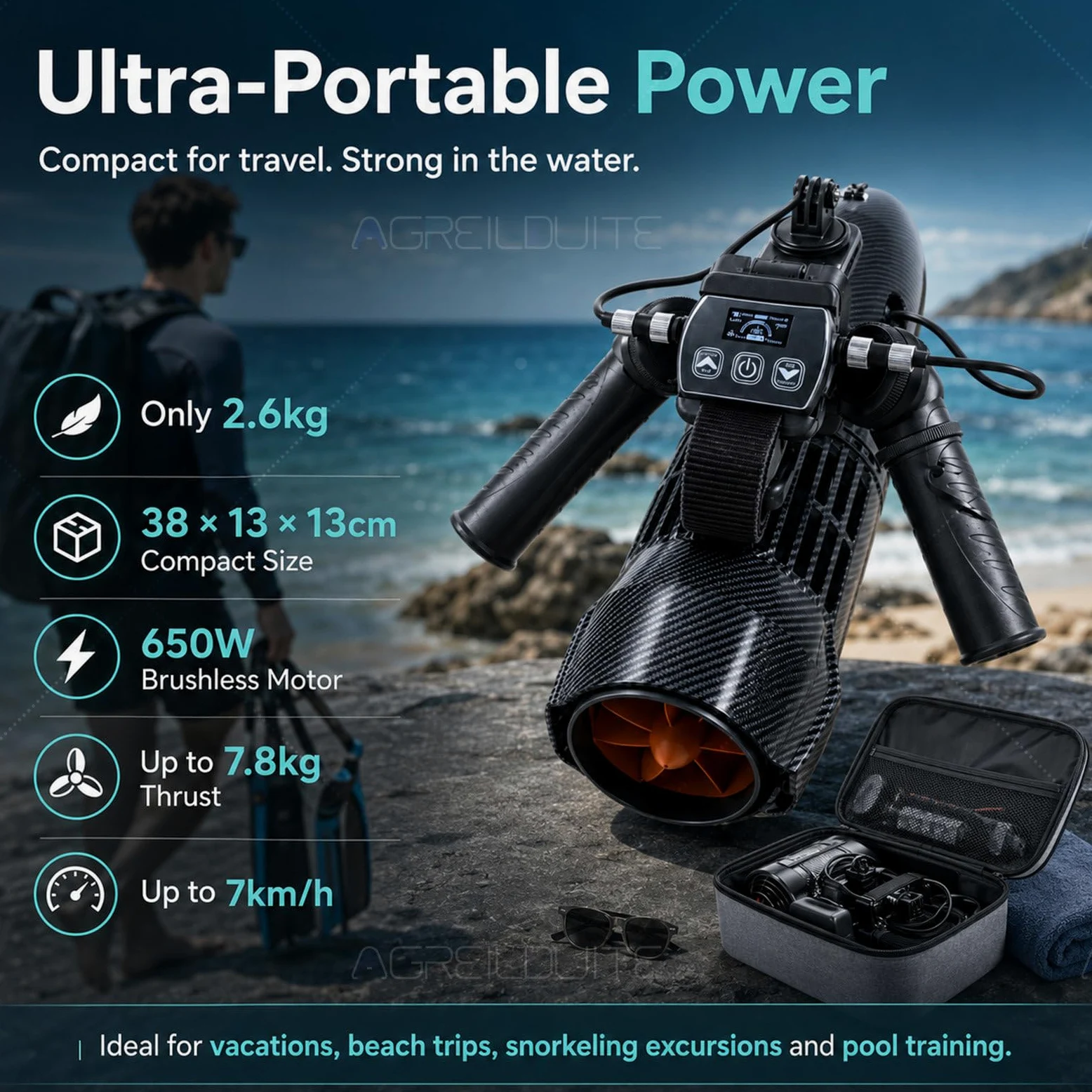 Scooter Subacuático/Propulsor Submarino | Doble Batería De 4400 Mah, hasta 120 Minutos De Autonomía, Velocidad Máx. De 7 Km/H | Compatible con Aletas Eléctricas para Sup